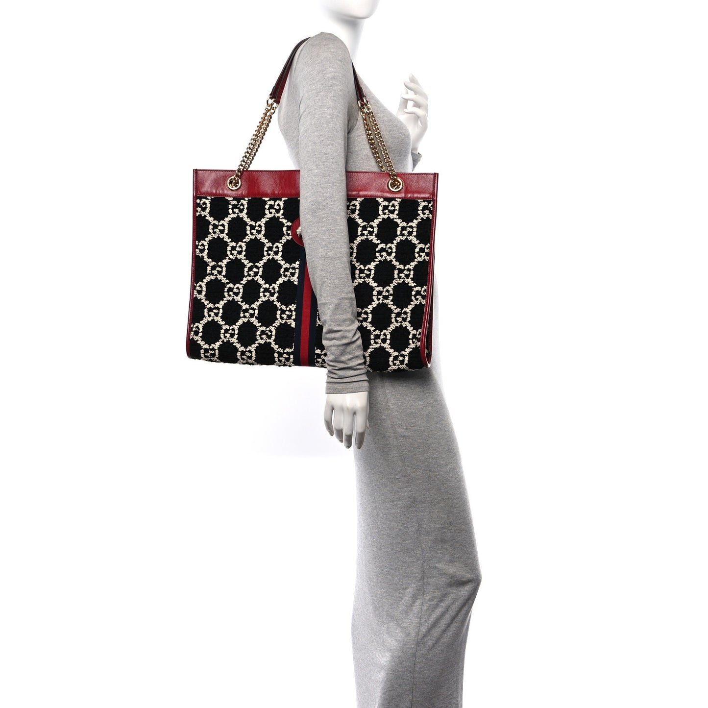 Tweed GG Monogram Large Rajah Chain Tote Romantic Cherry Black White