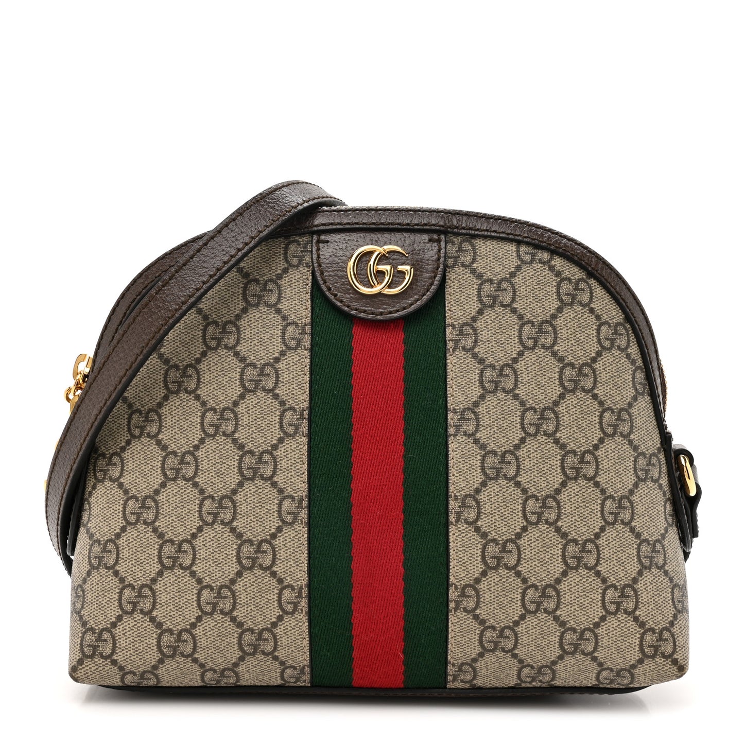 GG Supreme Monogram Textured Dollar Calfskin Web Small Ophidia Dome Shoulder Bag Beige Ebony New Acero