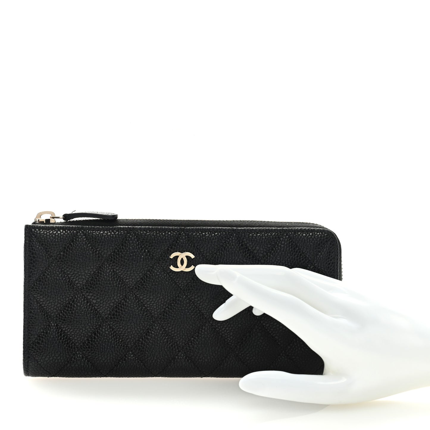 Caviar Quilted Zip Around Clutch Wallet Black