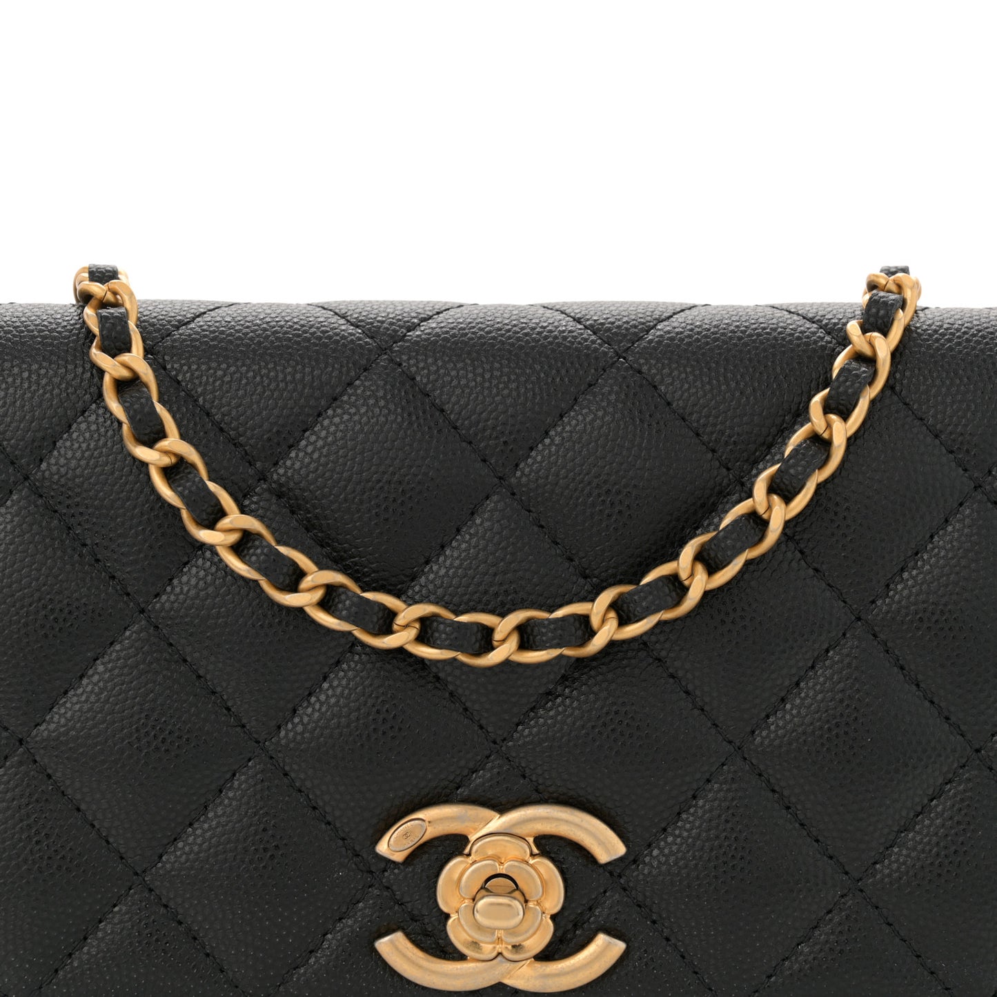Caviar Quilted Camellia Wallet On Chain WOC Black