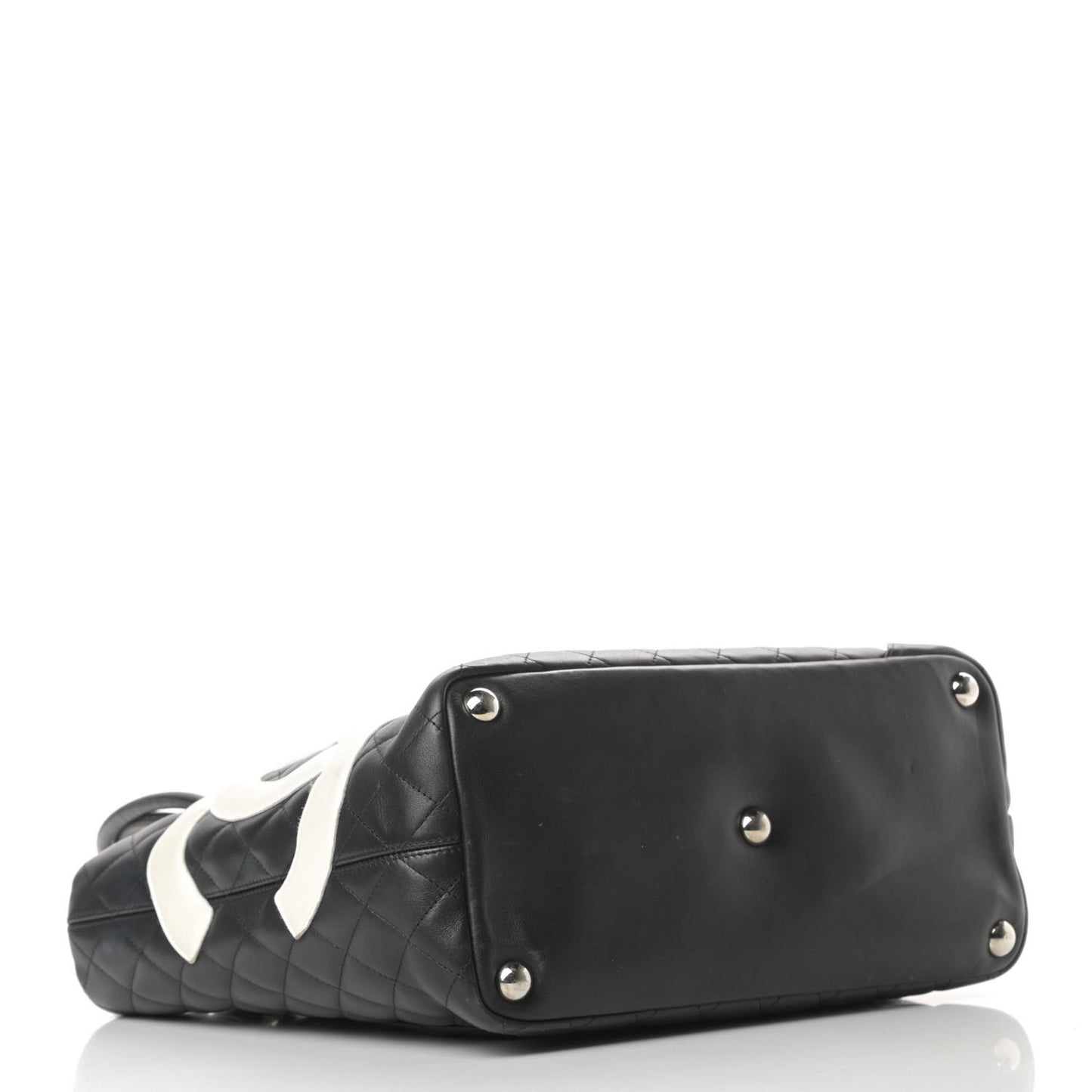 Calfskin Quilted Large Cambon Tote Black White