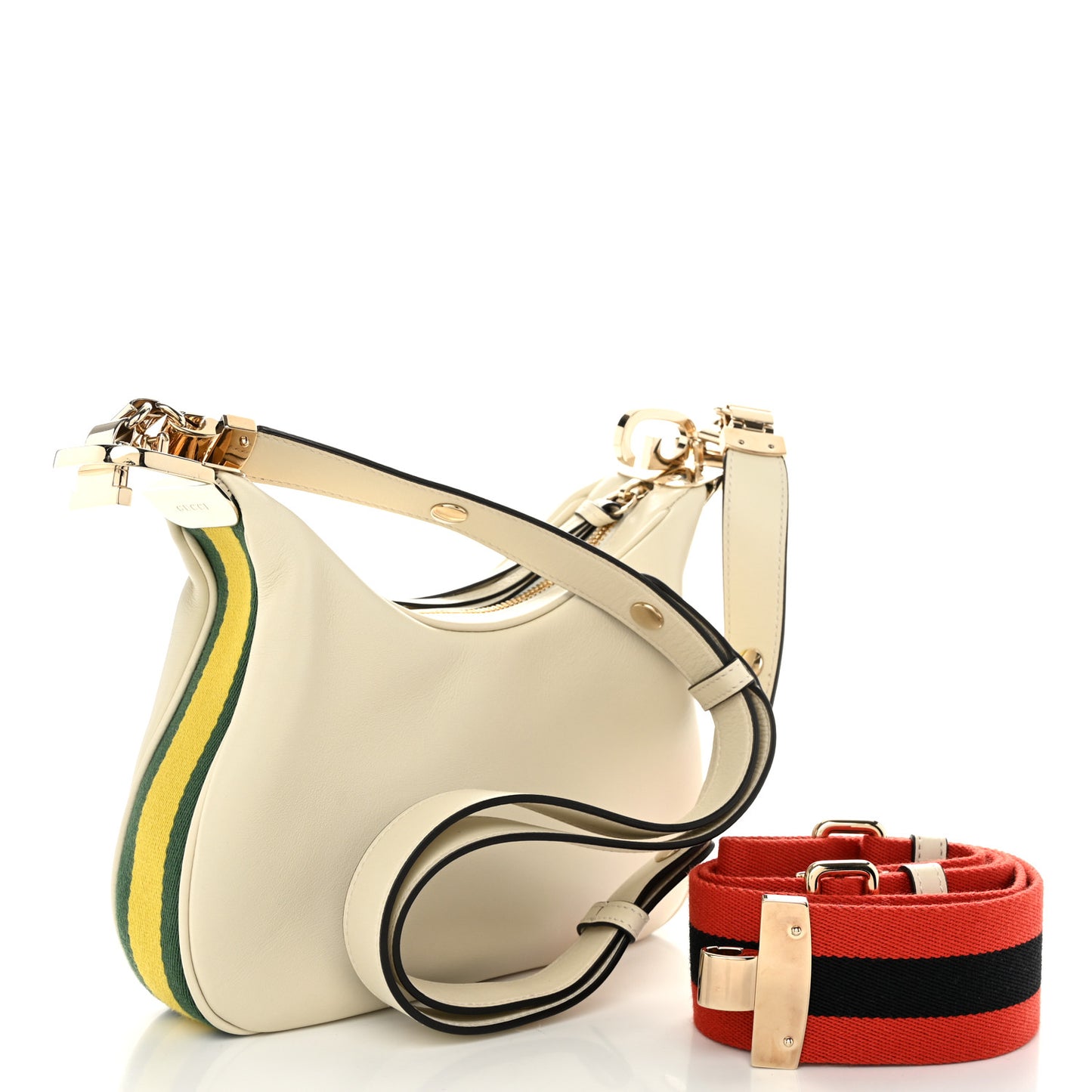 Aria Calfskin Web Small Attache Shoulder Bag White