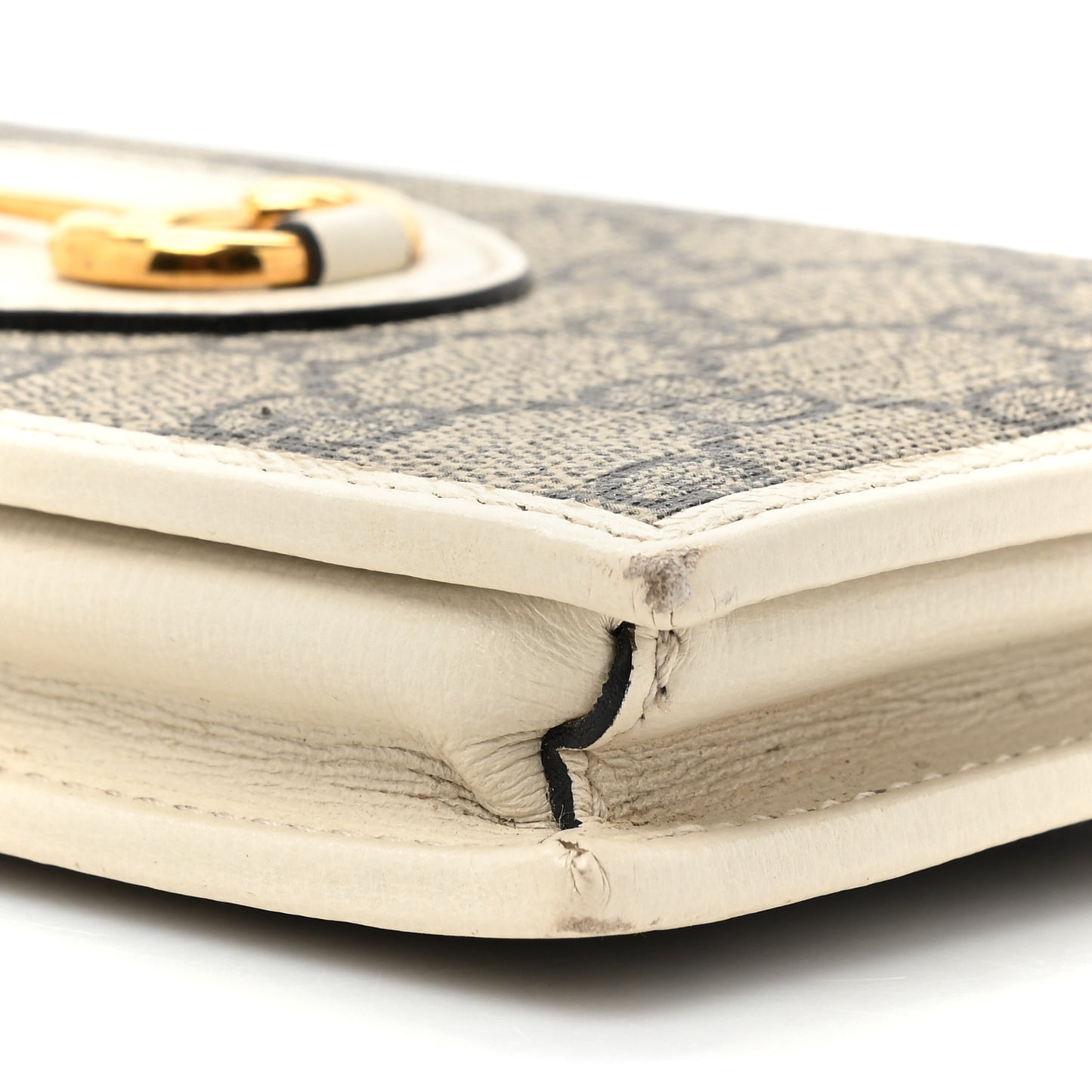 GG Supreme Monogram Azalea Calfskin Horsebit 1955 Wallet On Chain Beige Ebony Mystic White