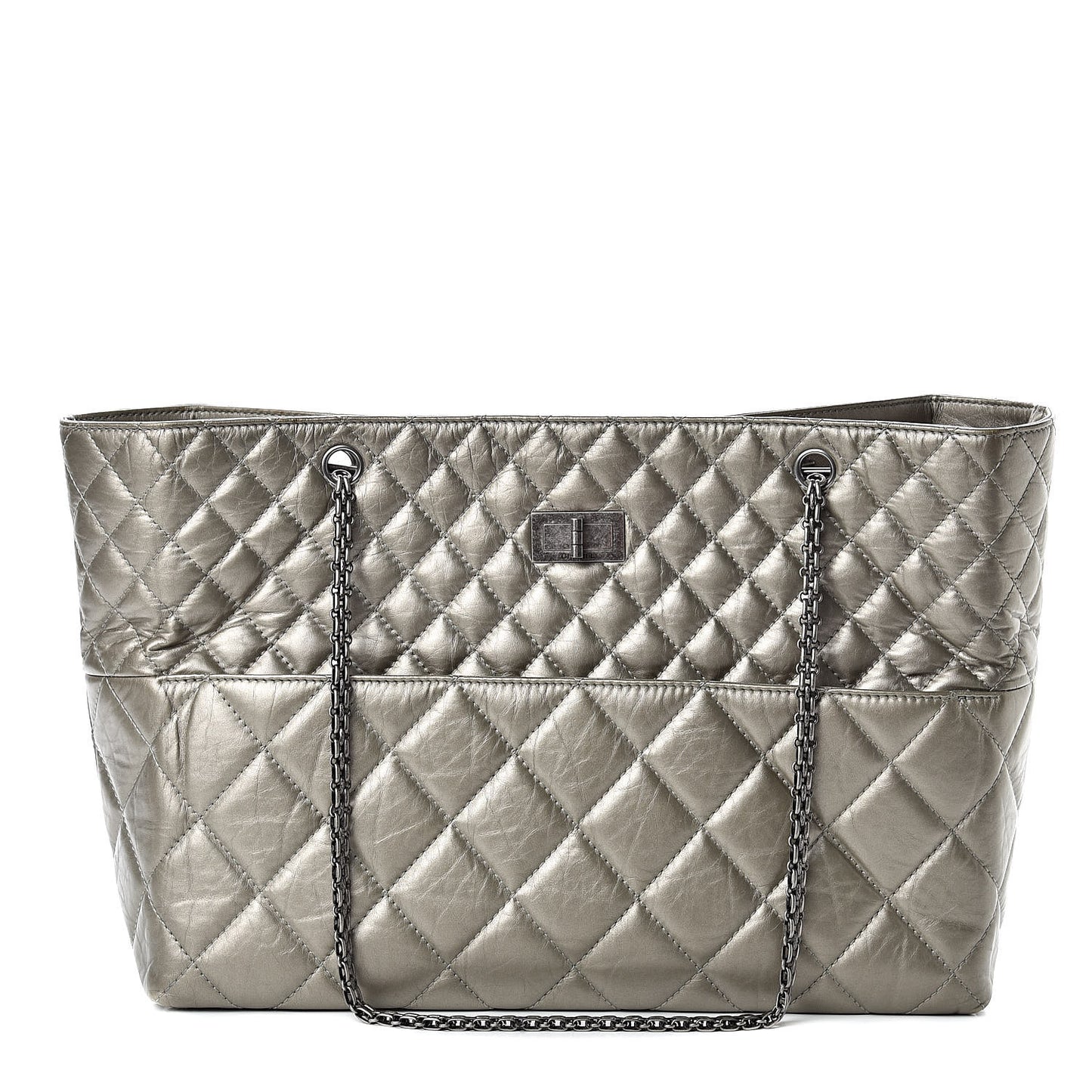 Aged Calfskin Quilted Reissue 2.55 Tote Light Gold