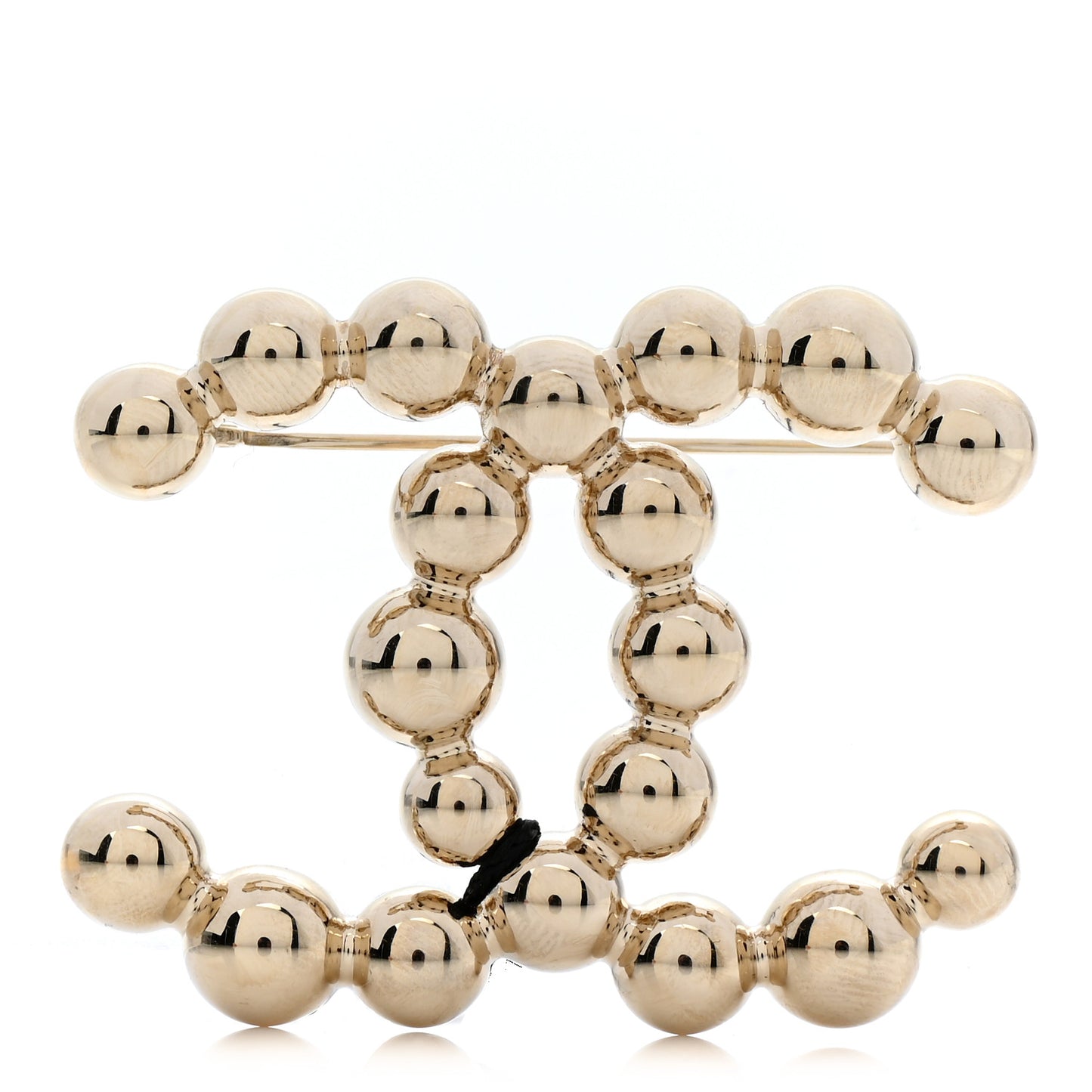 Metal Beaded CC Brooch Gold