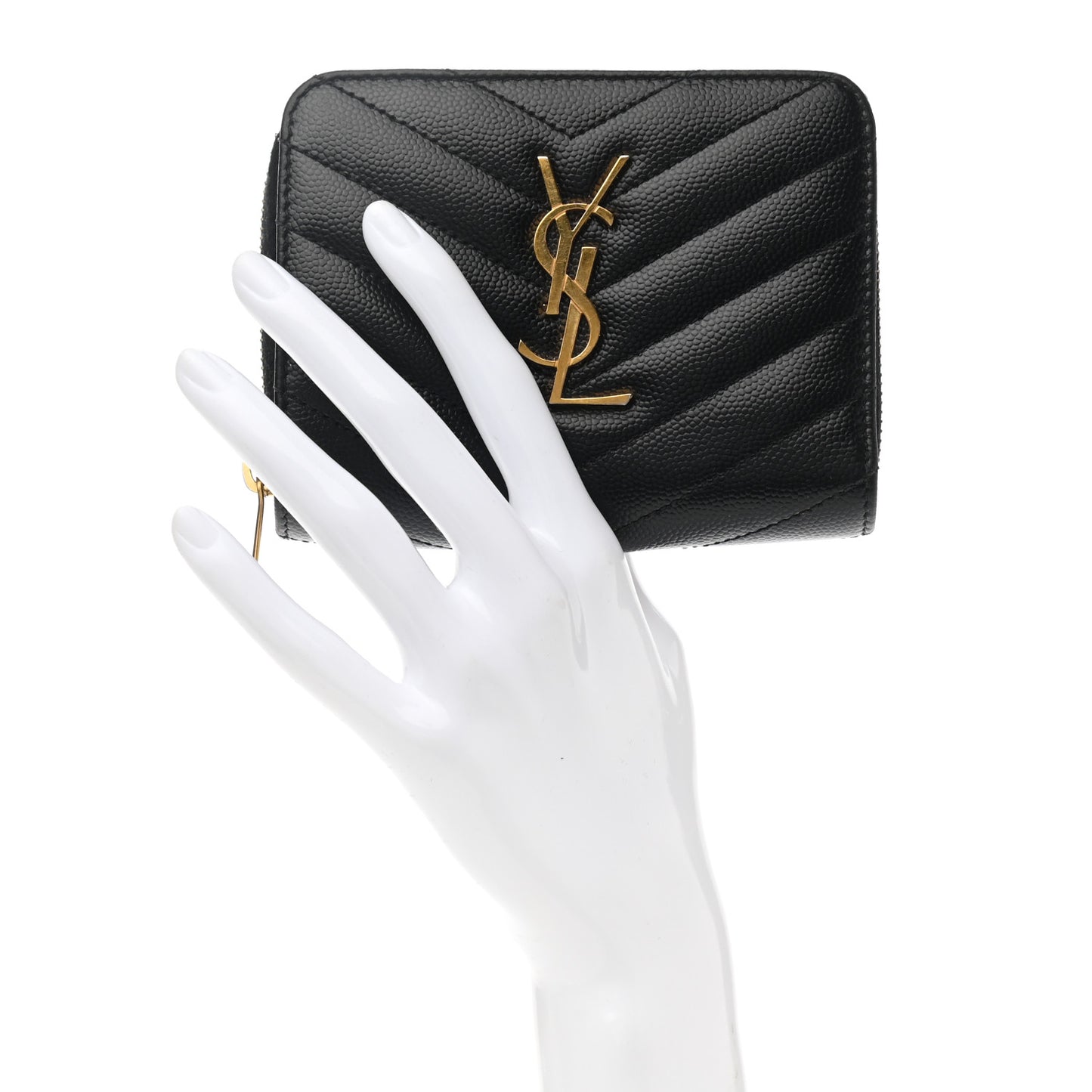 Grain De Poudre Matelasse Chevron Monogram Compact Zip Around Wallet Black