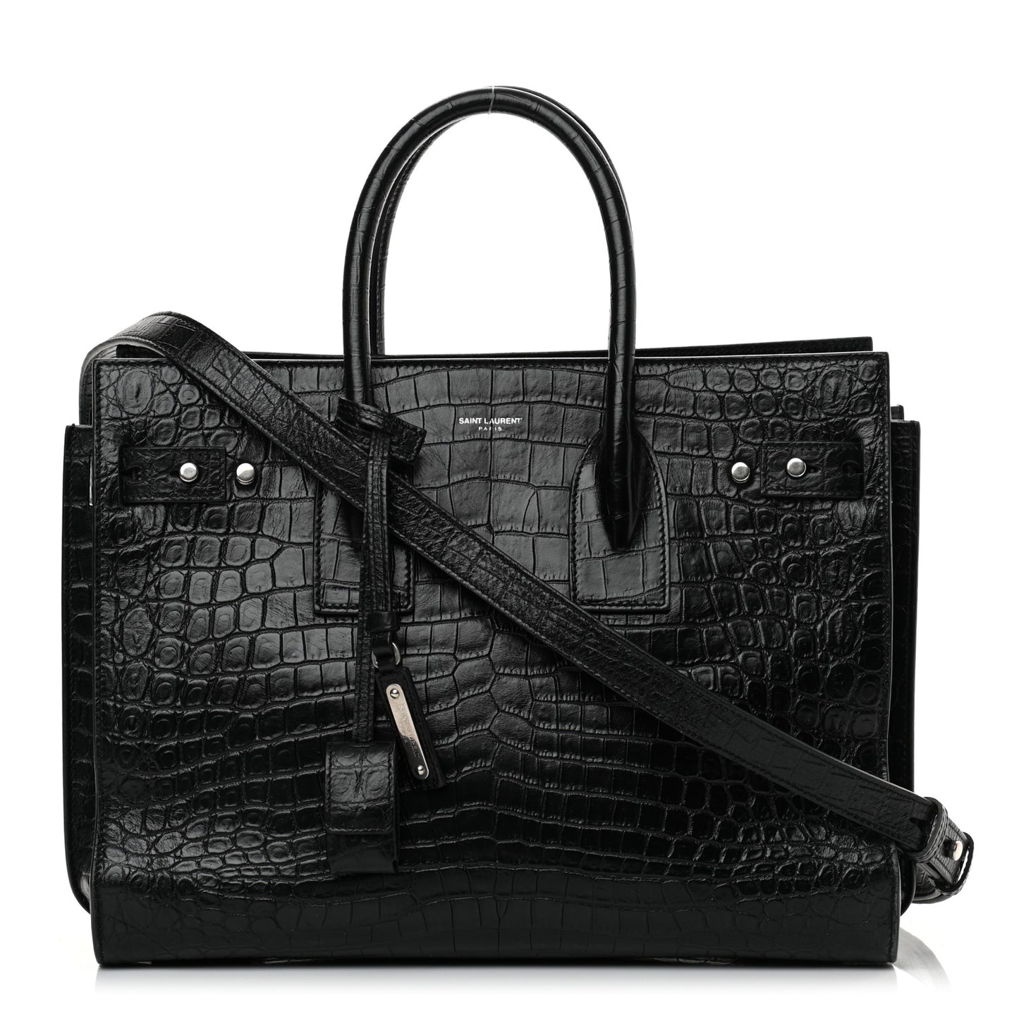Calfskin Crocodile Embossed Small Supple Sac de Jour Black