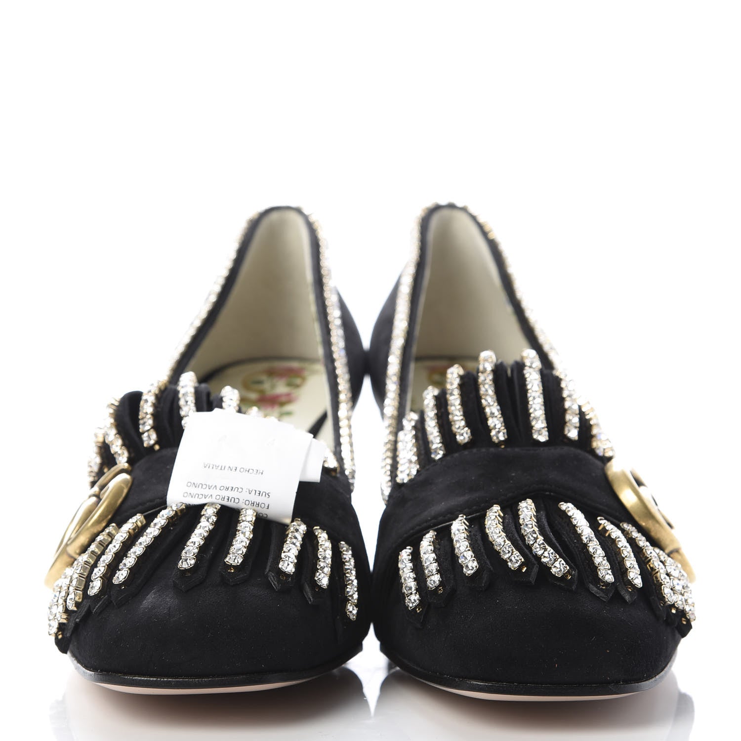 Gucci Kid Scamosciato Crystal GG Marmont Fringe 50mm Loafer Pumps 35.5 Black 2 of 10