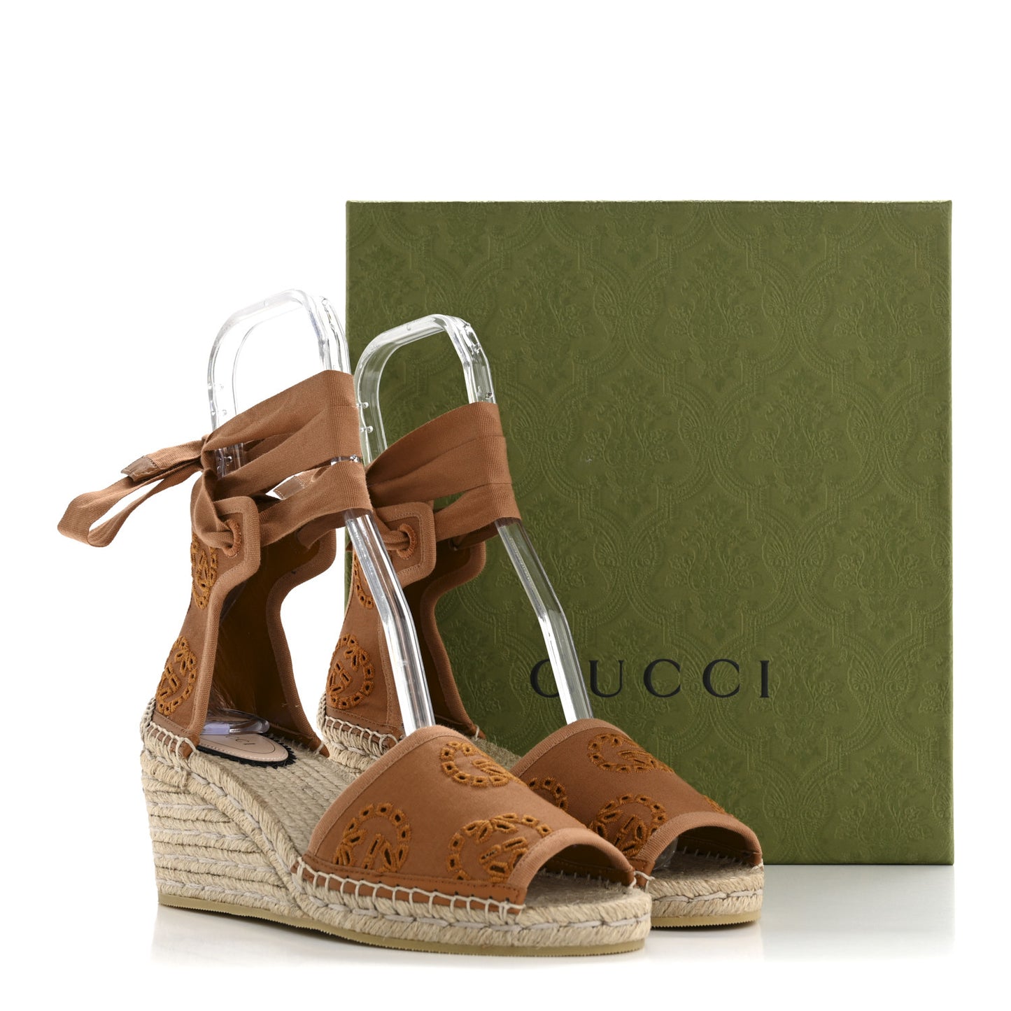 Canvas Damita GG Eyelet Espadrille Wedge Sandals 38 Blondie Cognac