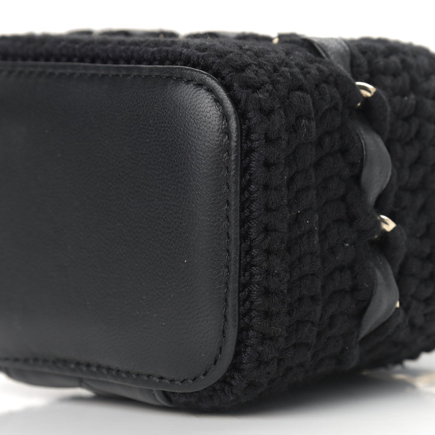 Lambskin Crochet Small Vanity Case With Chain Black