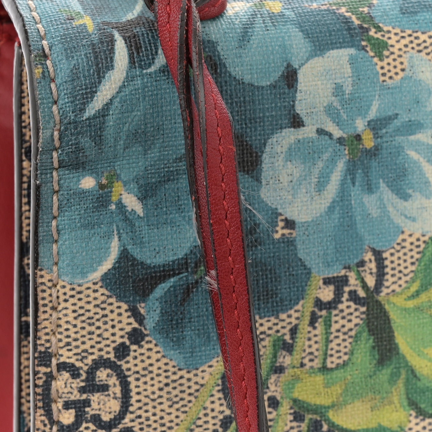 GG Supreme Monogram Blooms Medium Padlock Shoulder Bag Beige Blue Navy Hibiscus Red