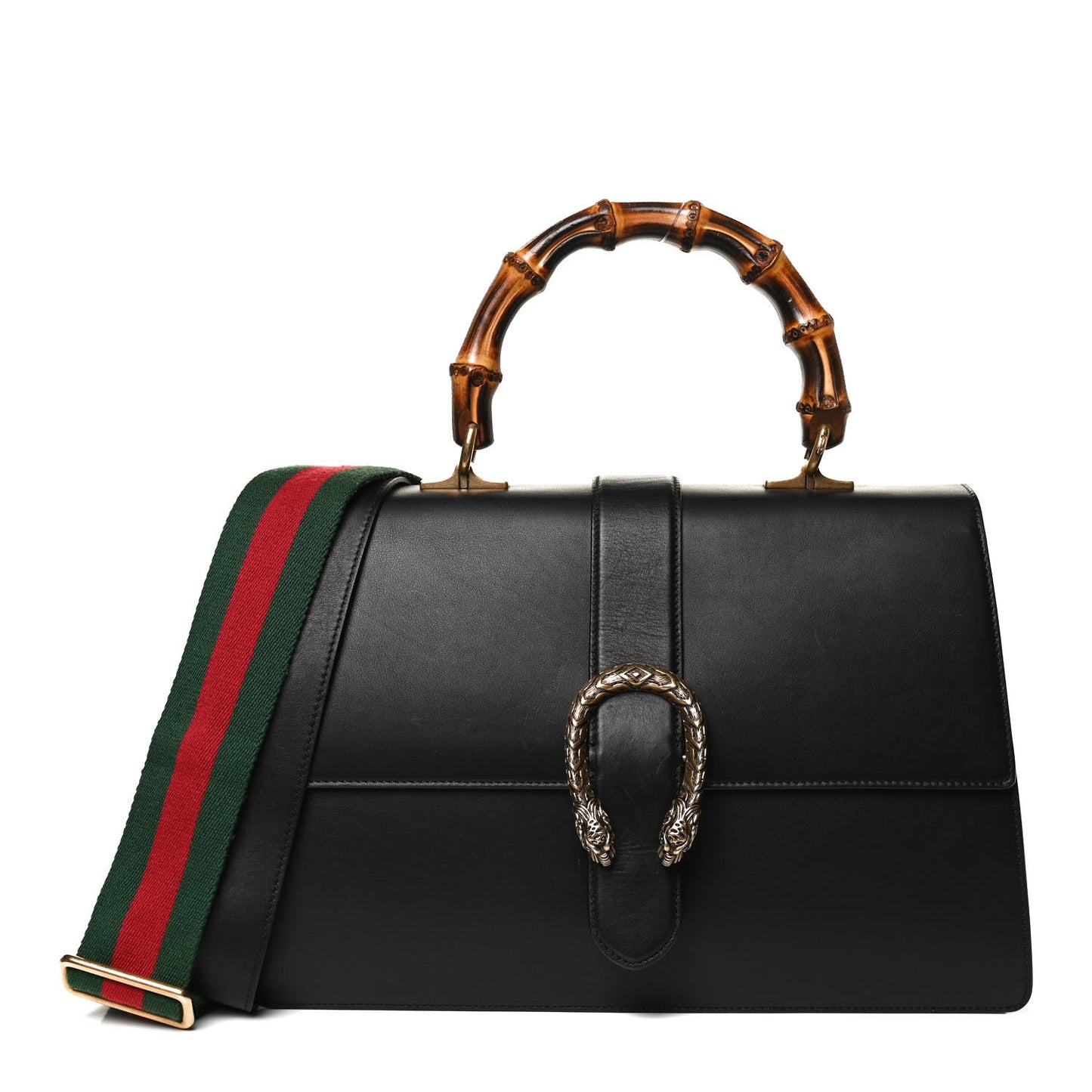 Moon Calfskin Web Large Dionysus Bamboo Top Handle Bag Black