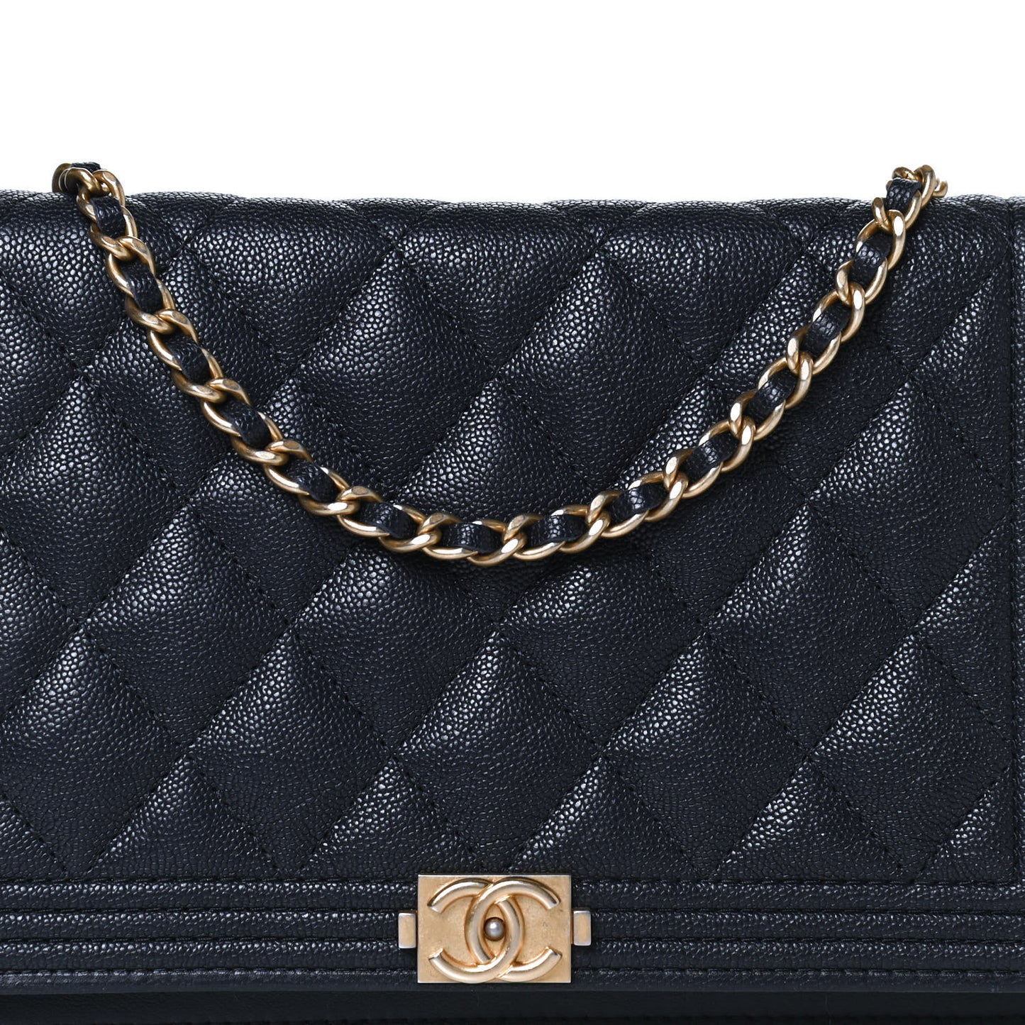 Caviar Quilted Boy Wallet On Chain WOC Navy