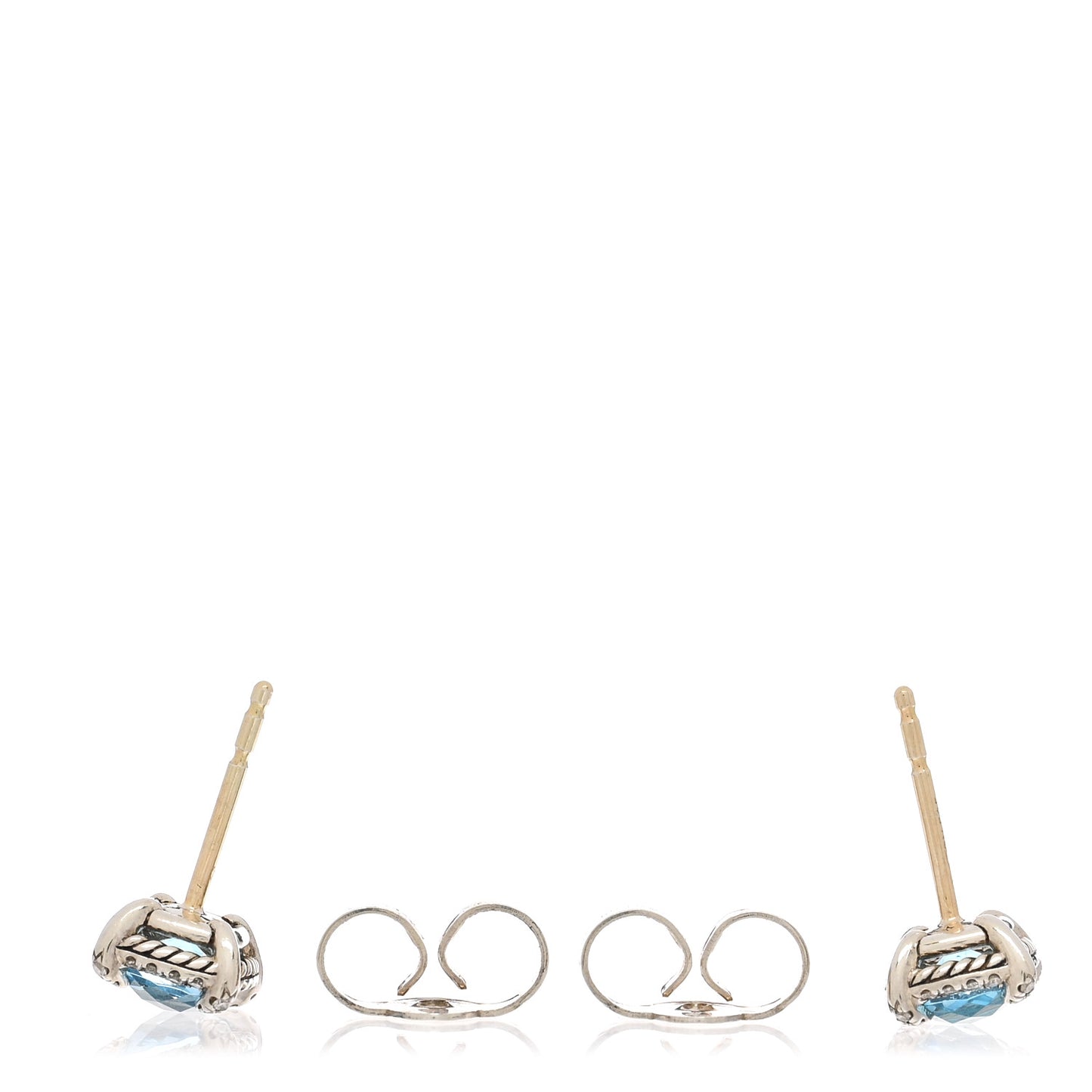 Sterling Silver Diamond Blue Topaz Petite Chatelaine Bezel Stud Earrings