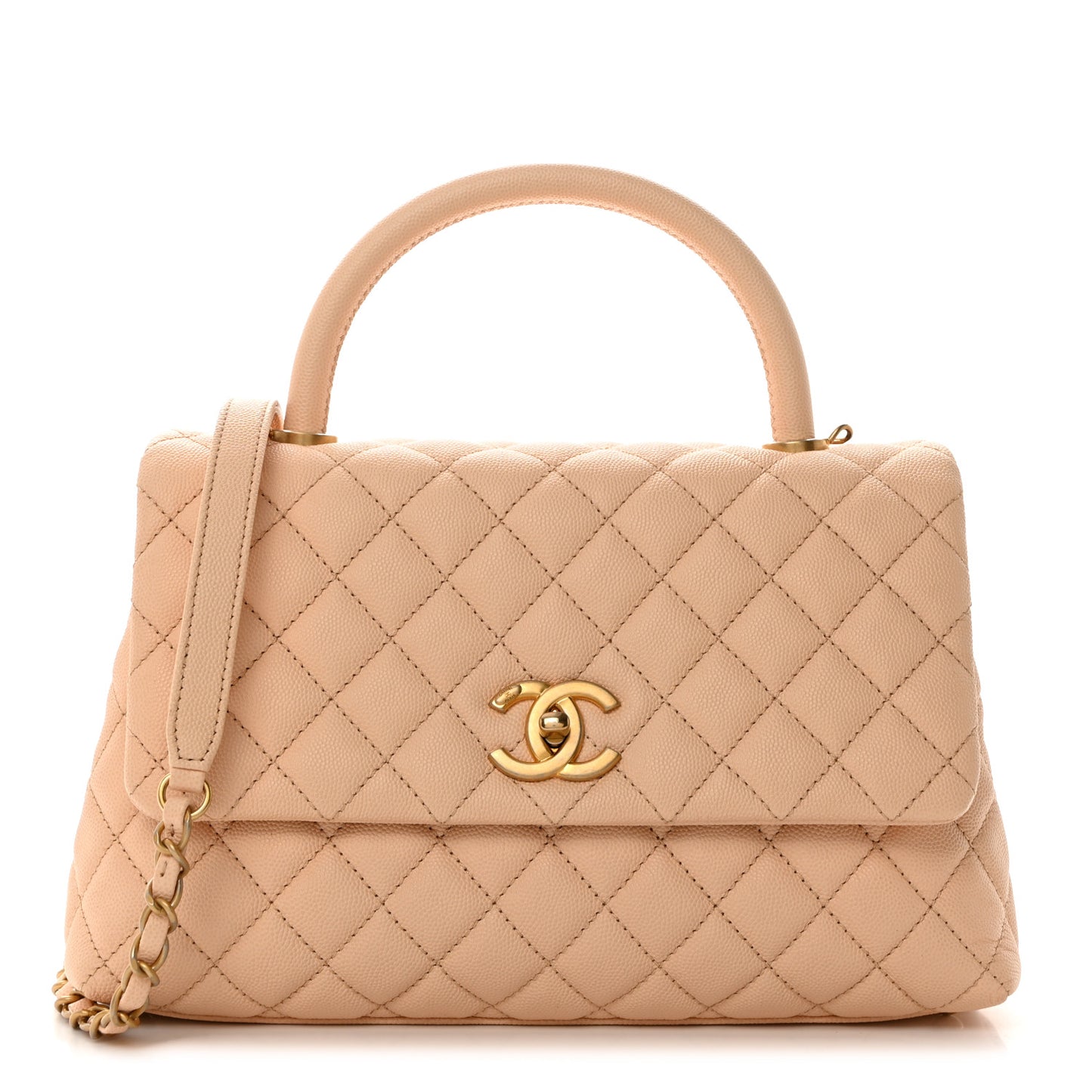 Caviar Quilted Small Coco Handle Flap Beige