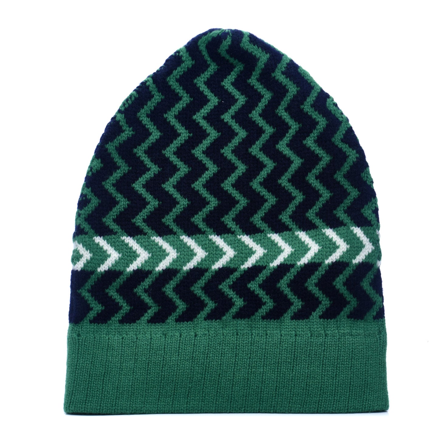 Wool Tricot Zaggede Beanie Hat M Grass Green Blue