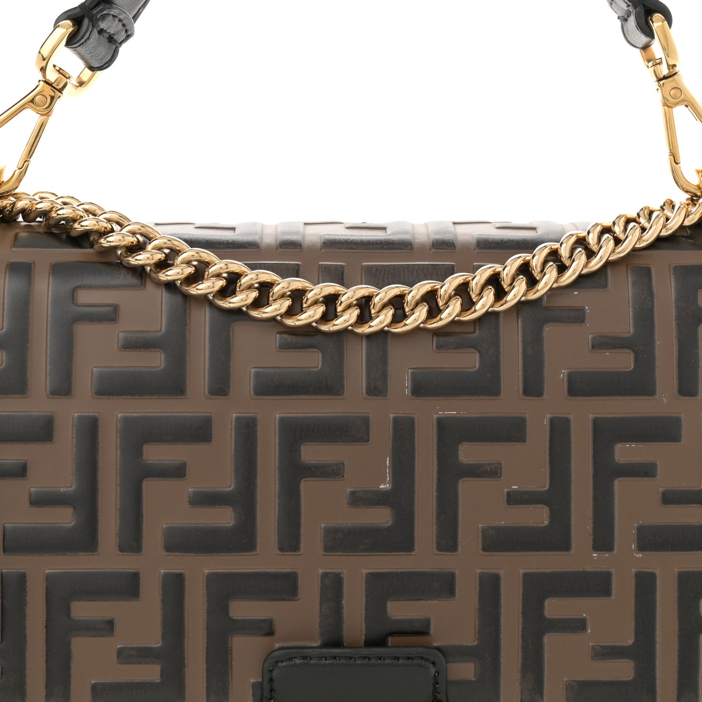 Vitello Liberty Bi-Color FF 1974 Embossed Chain Strap Kan U Shoulder Bag Black Maya
