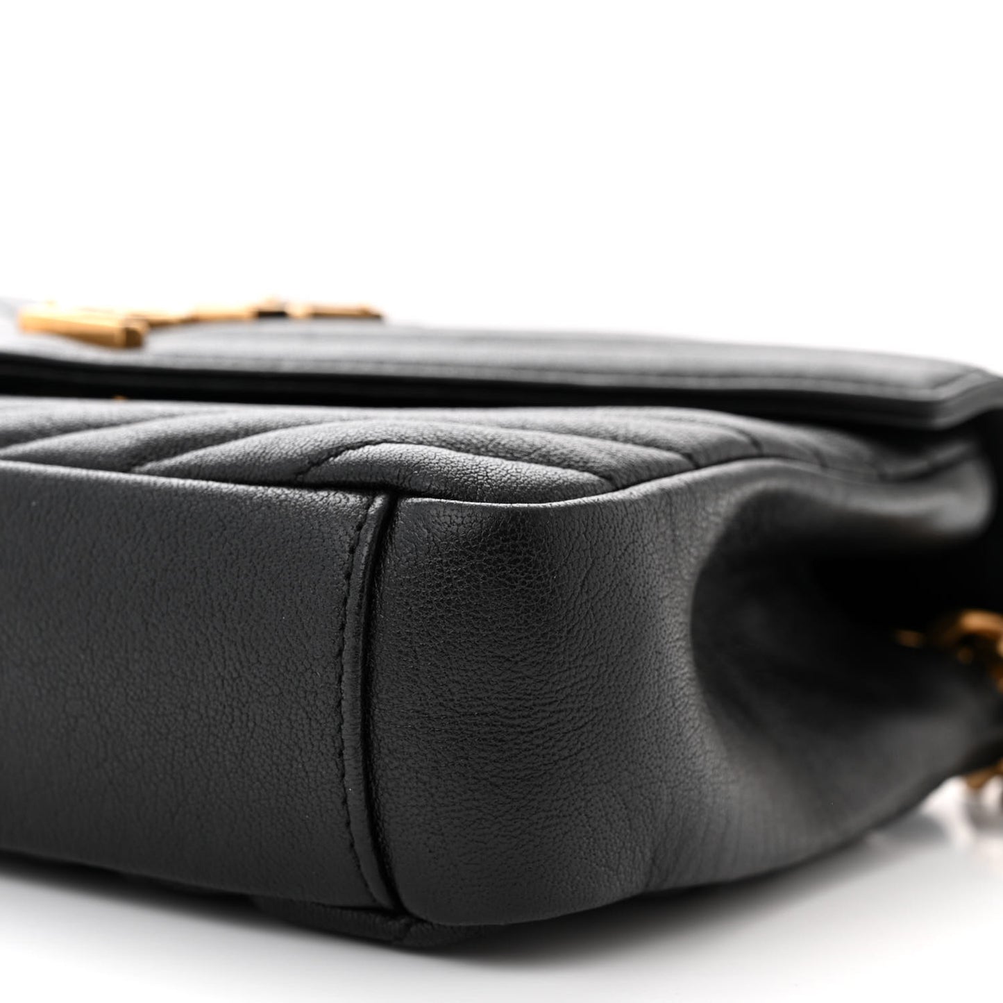 Sheepskin Matelasse Chevron Monogram Medium College Bag Black