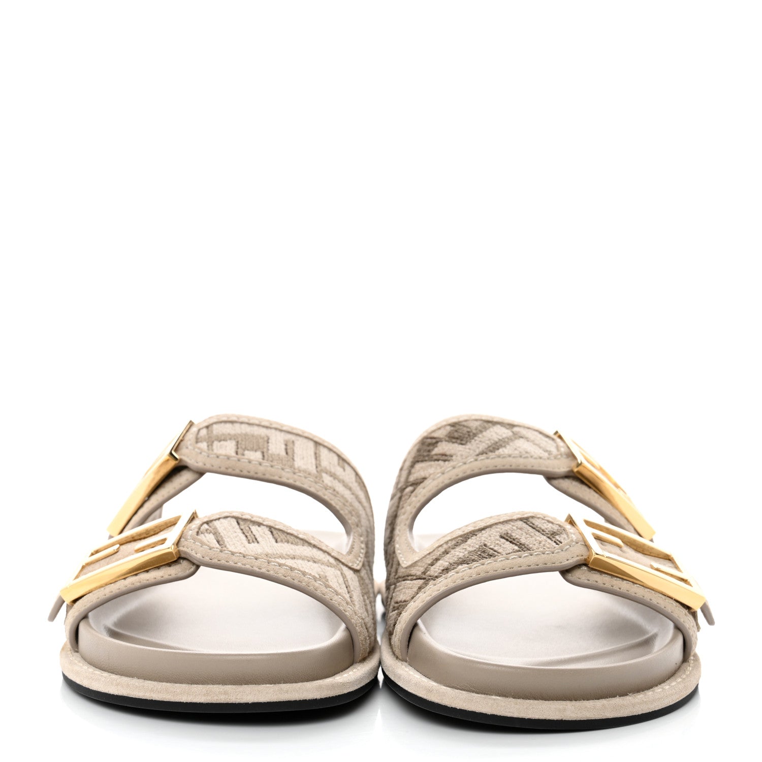 Fendi Chenille Fabric Jacquard Suede FF Womens Fendi Feel Buckled Slide Sandals 37.5 Tortora Nuvola Rock 2 of 9