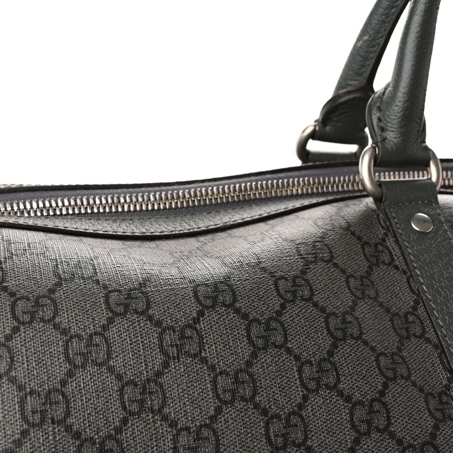 GG Supreme Monogram Textured Dollar Calfskin Large Savoy Duffle Bag Grey Black Graphite Grey