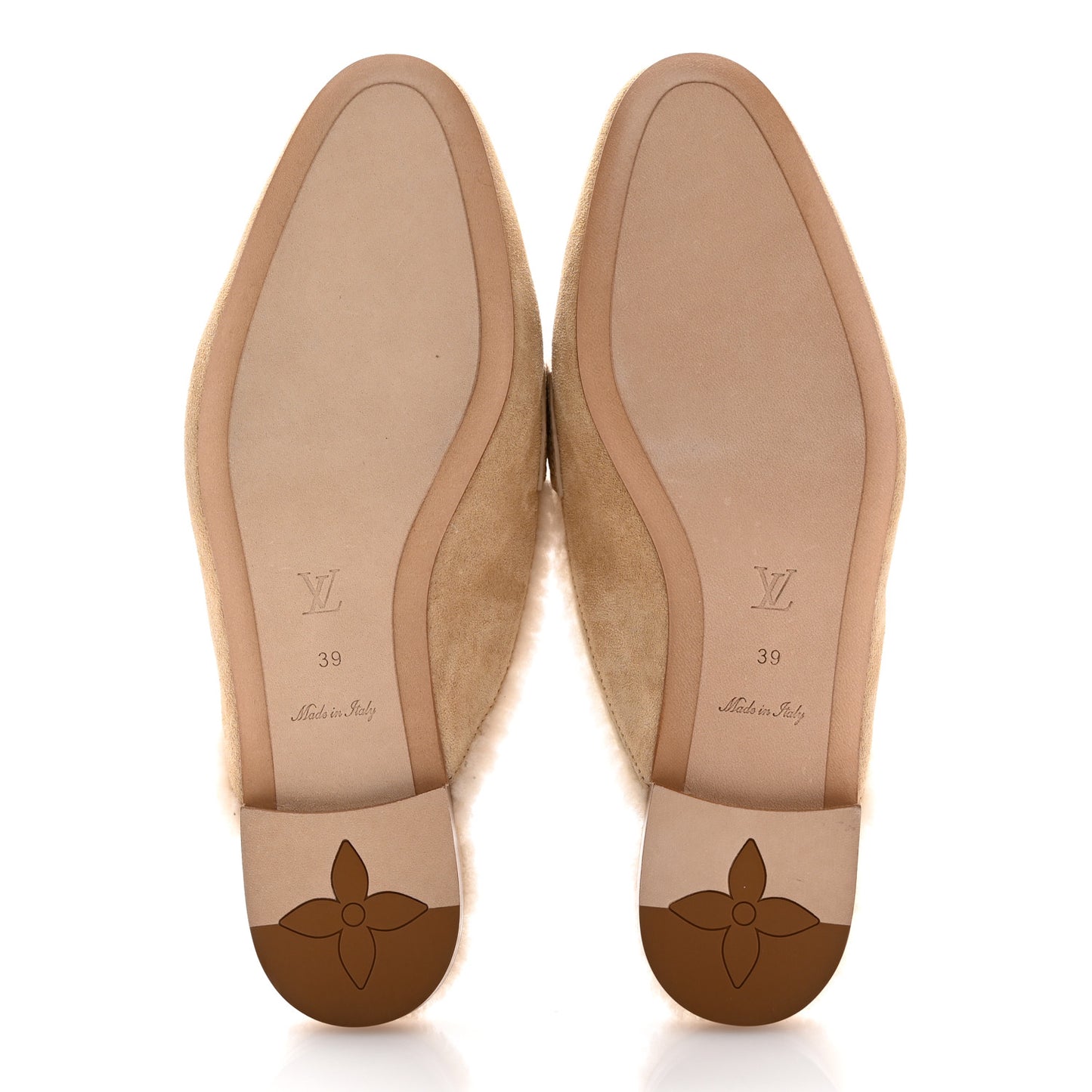 Shearling Suede LV Mare Open Back Loafer 39 Beige