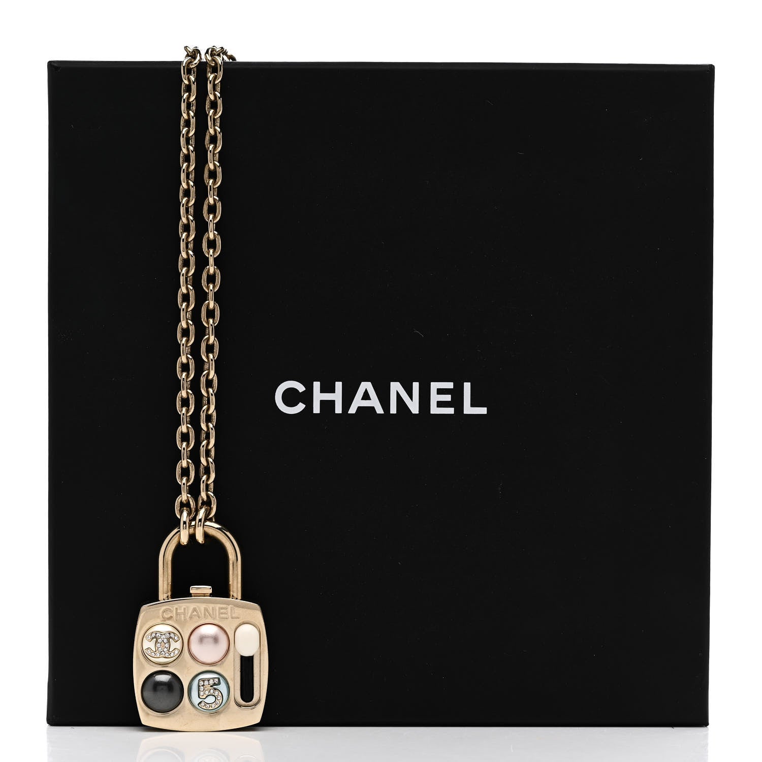 Chanel Pearl Resin Crystal CC No 5 Eyeshadow Pendant Necklace Multicolor 7 of 7