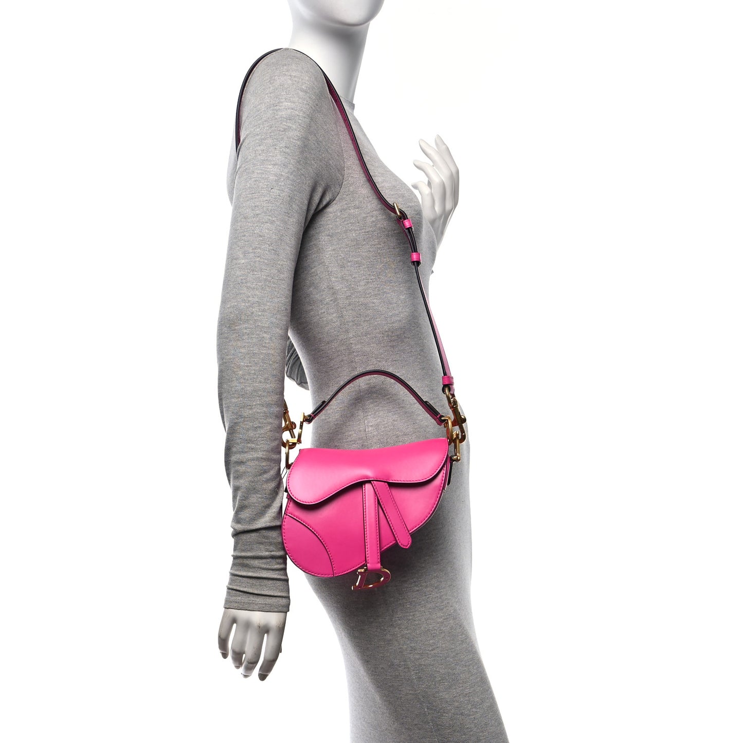 Supple Calfskin Mini Saddle Bag With Strap Passion Pink
