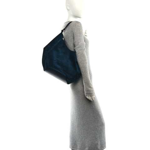 Suede Calfskin Medium Lotus Tote Midnight