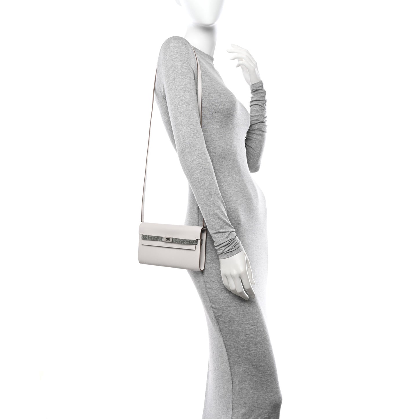 Epsom Shiny Alligator Touch Kelly Wallet To Go Gris Pale Gris Ciment