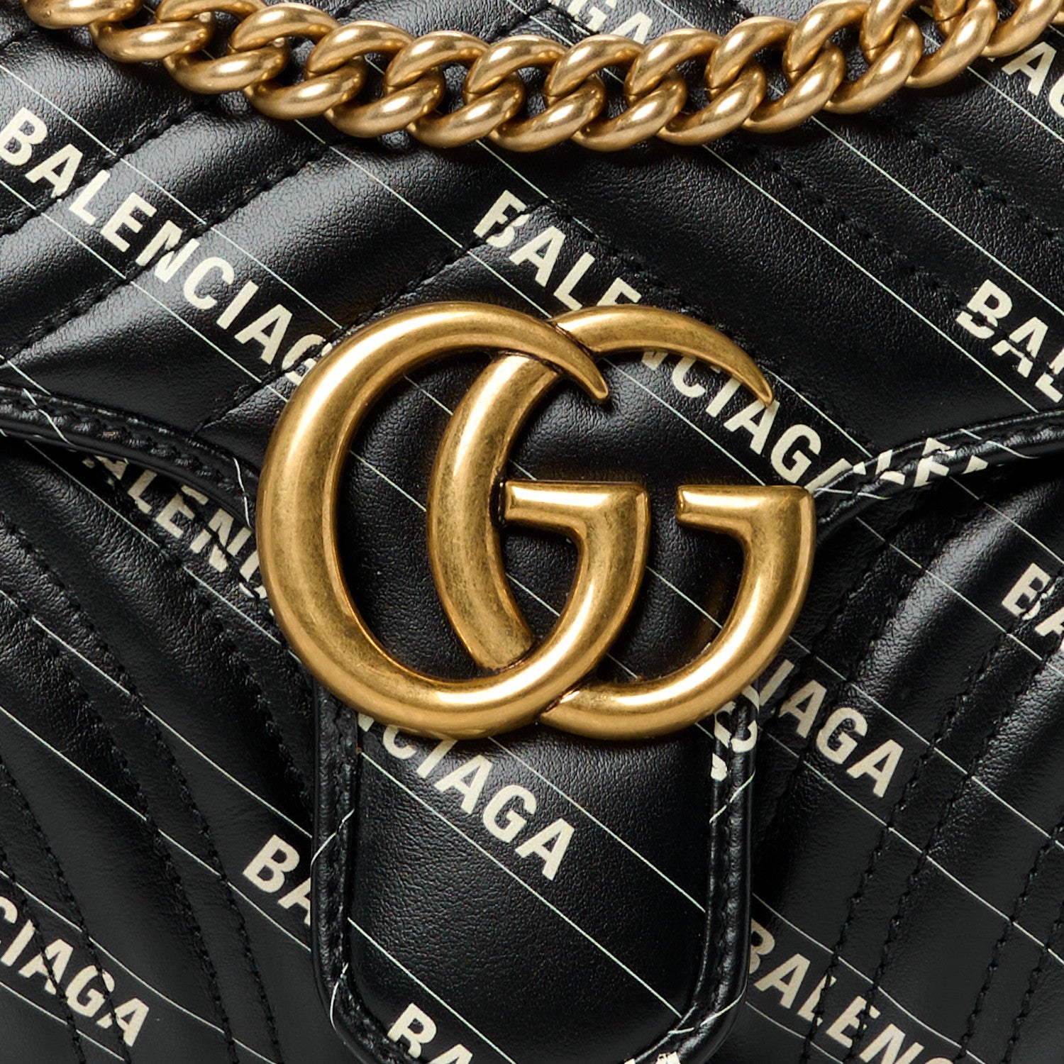 Gucci X BALENCIAGA Calfskin Matelasse Logo Print Small GG Marmont Shoulder Bag Black 9 of 13