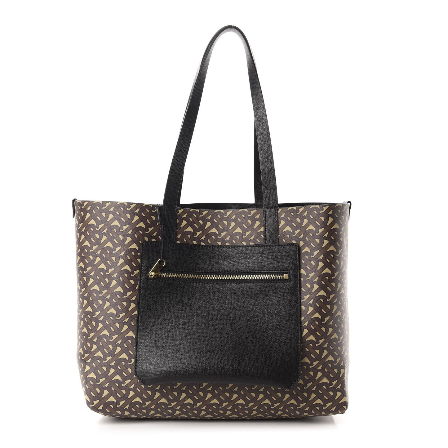 Calfskin TB Motif Embossed Medium Tote Black