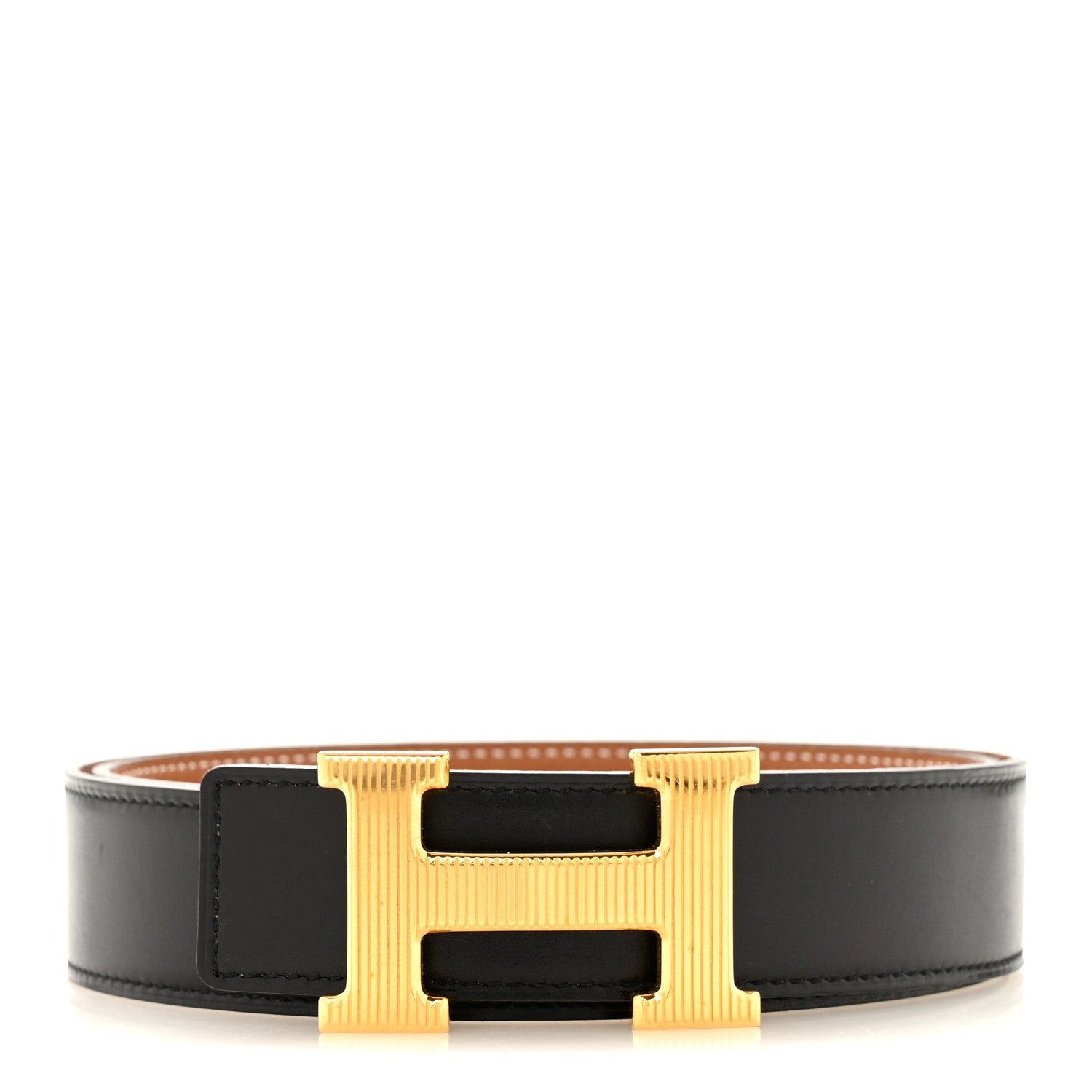 Hermes Togo Box 32mm Calandre H Belt 90 Gold Black 1937370