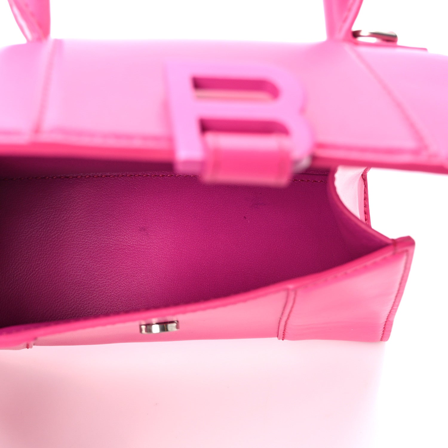 Balenciaga Shiny Box Calfskin Tonal B Hourglass Top Handle Bag XS Fuchsia 5 of 9