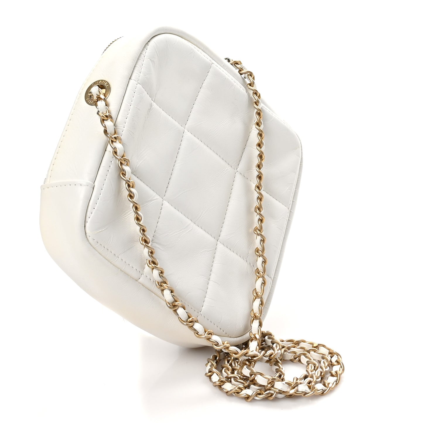Lambskin Quilted Diamond Clutch With Chain White