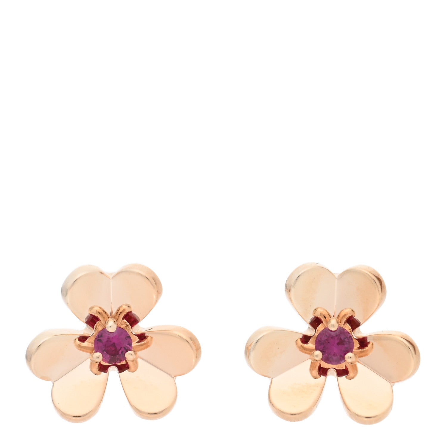 Van Cleef Arpels 18K Rose Gold Ruby Mini Frivole Earrings