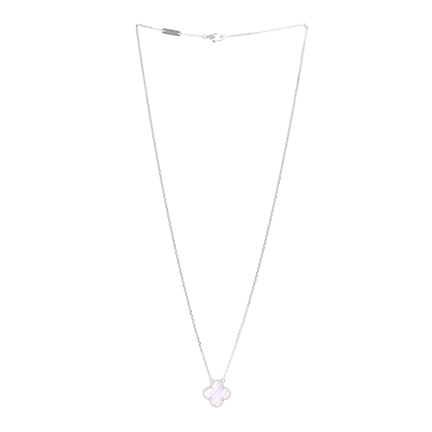 18K White Gold Chalcedony Vintage Alhambra Pendant Necklace