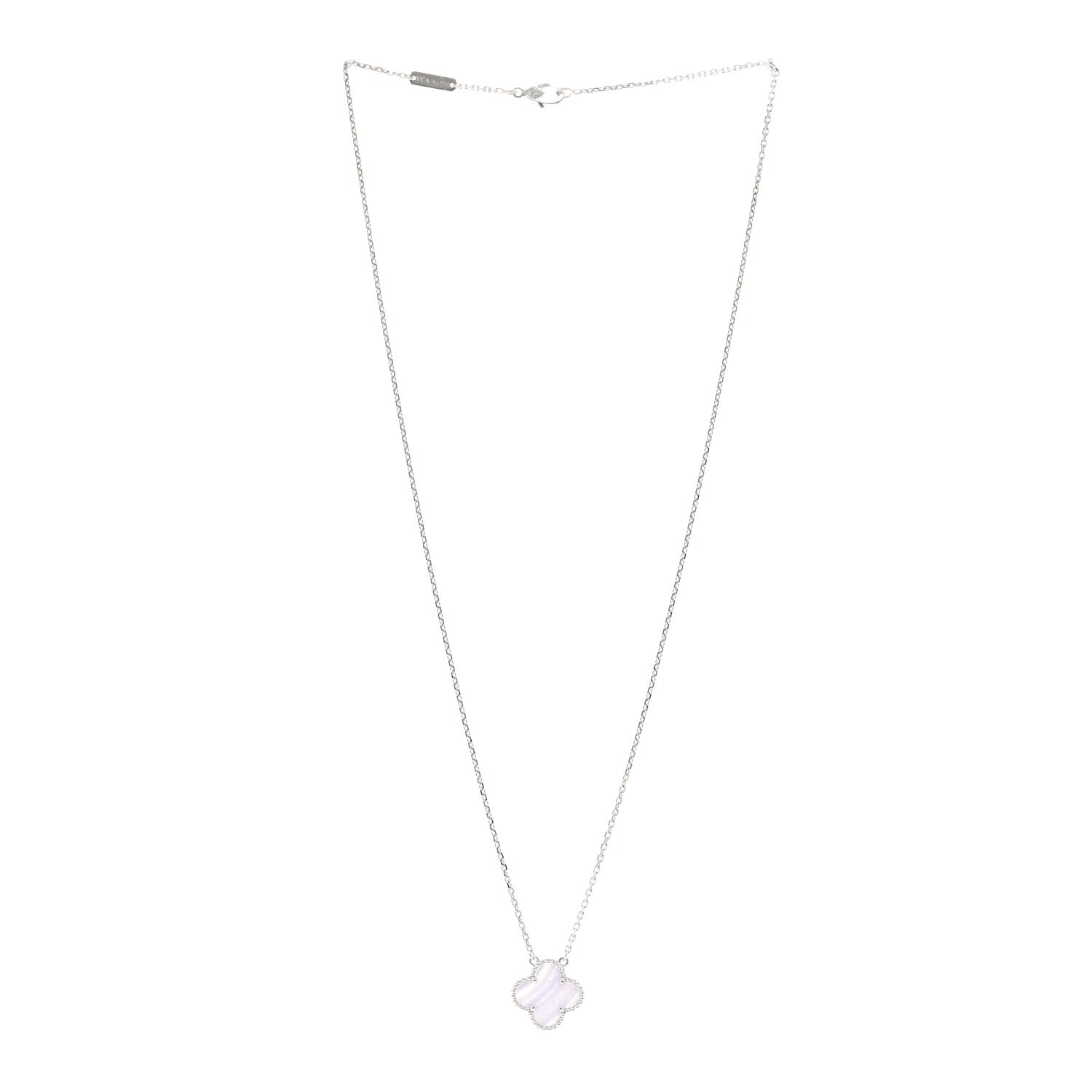 Van Cleef & Arpels 18K White Gold Chalcedony Vintage Alhambra Pendant Necklace 3 of 5