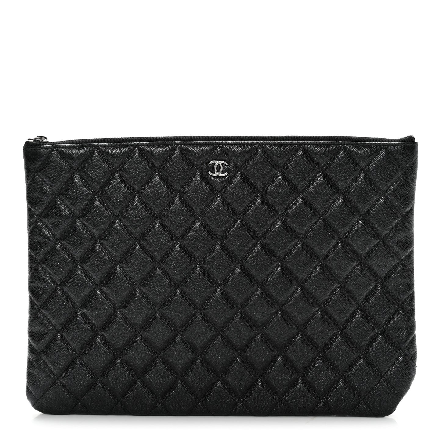 Iridescent Caviar Quilted Large Cosmetic Case Black