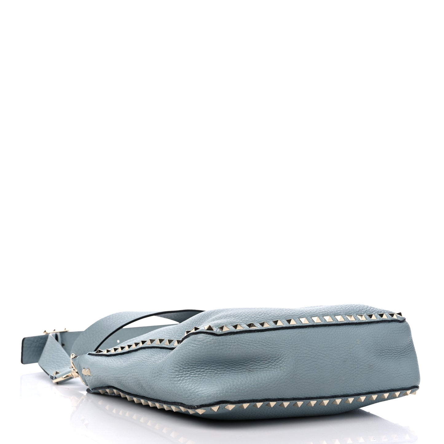 Pebbled Calfskin Small Rockstud Flip-Lock Messenger Bag Light Blue