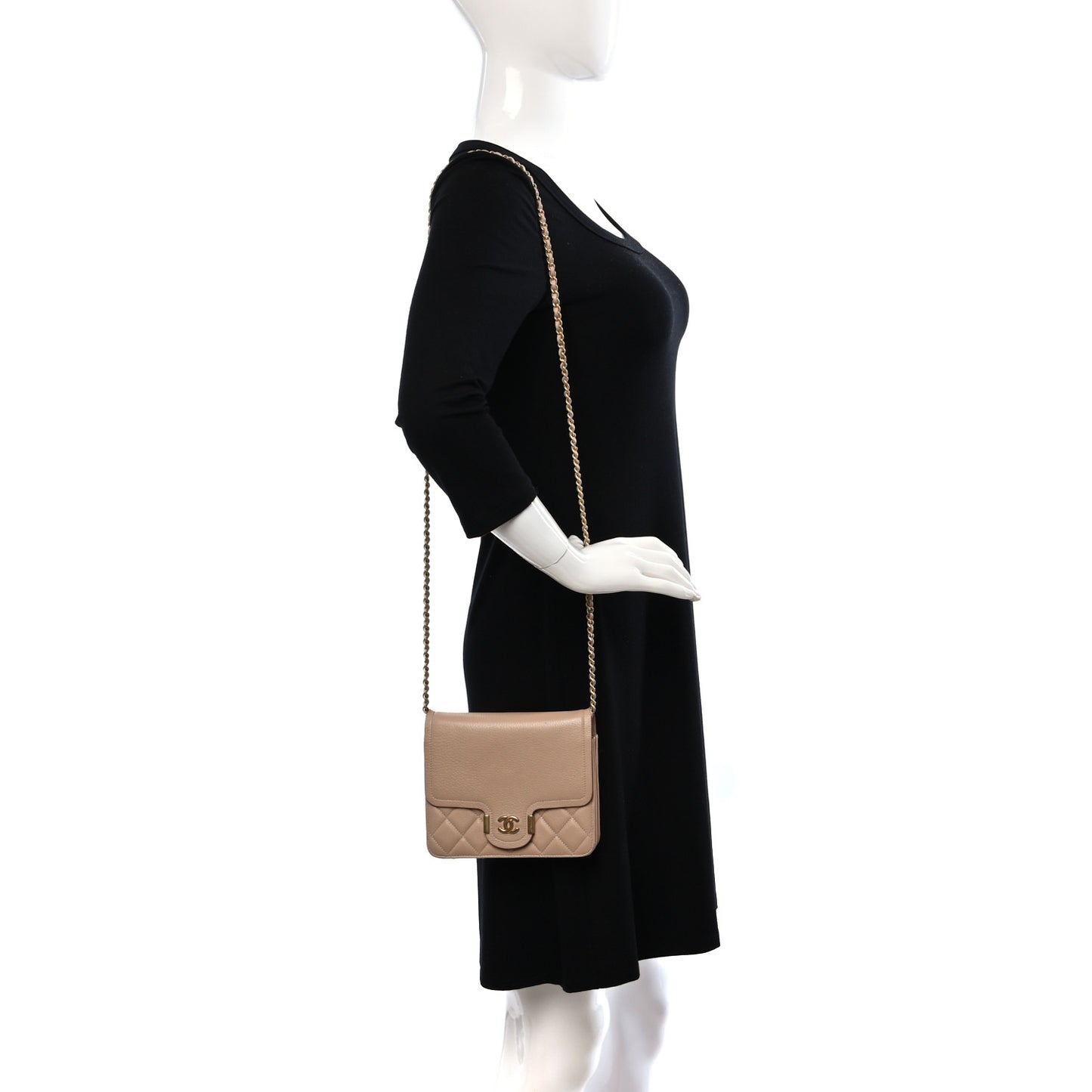 Calfskin Quilted Archi Chic Square Wallet On Chain WOC Beige