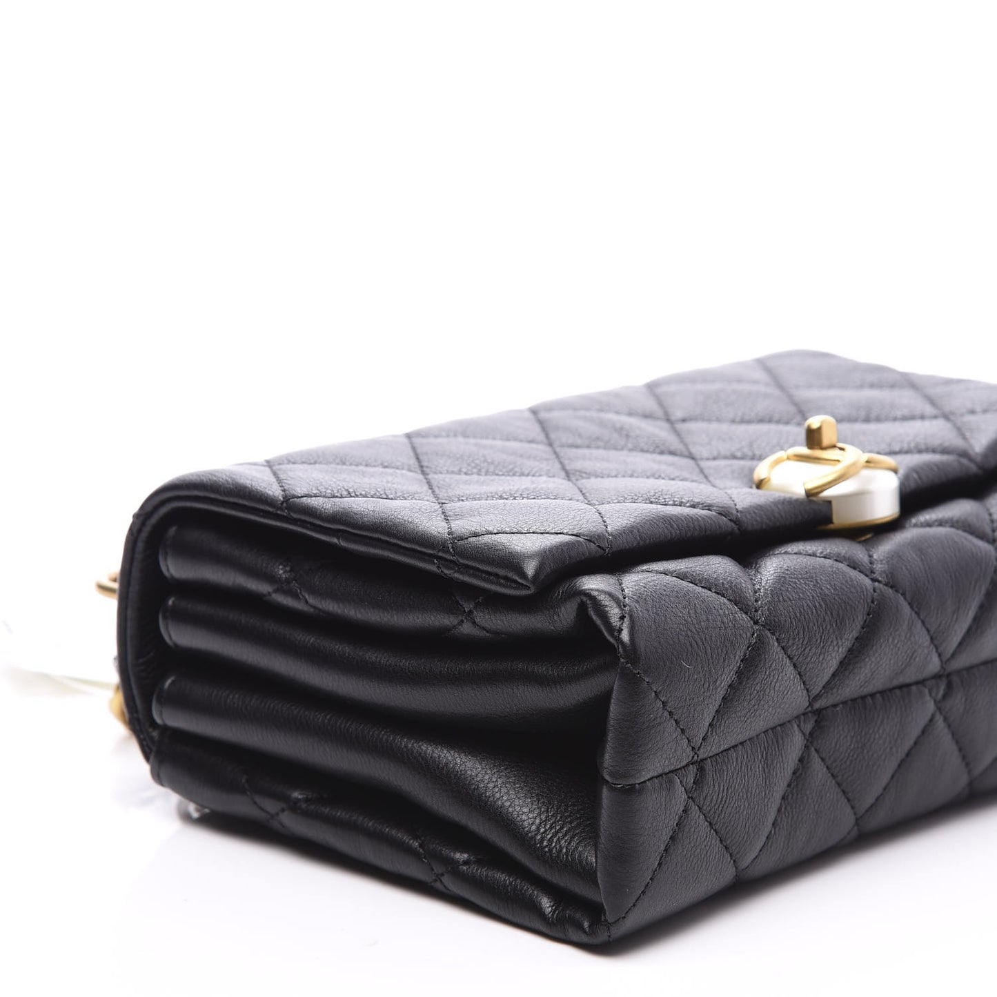 Calfskin Quilted Accordion Pearl CC Flap Bag Black