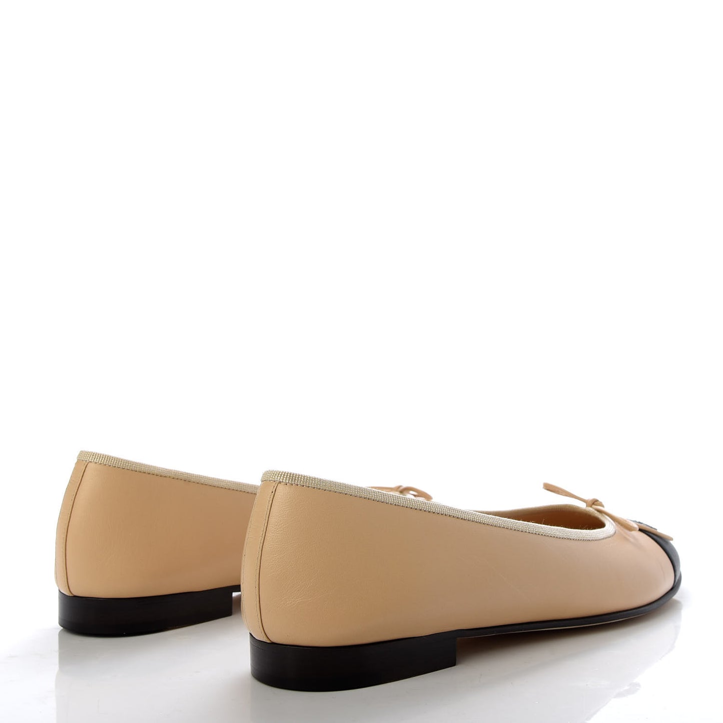 Lambskin Cap Toe CC Ballerina Flats 39.5 Beige Black