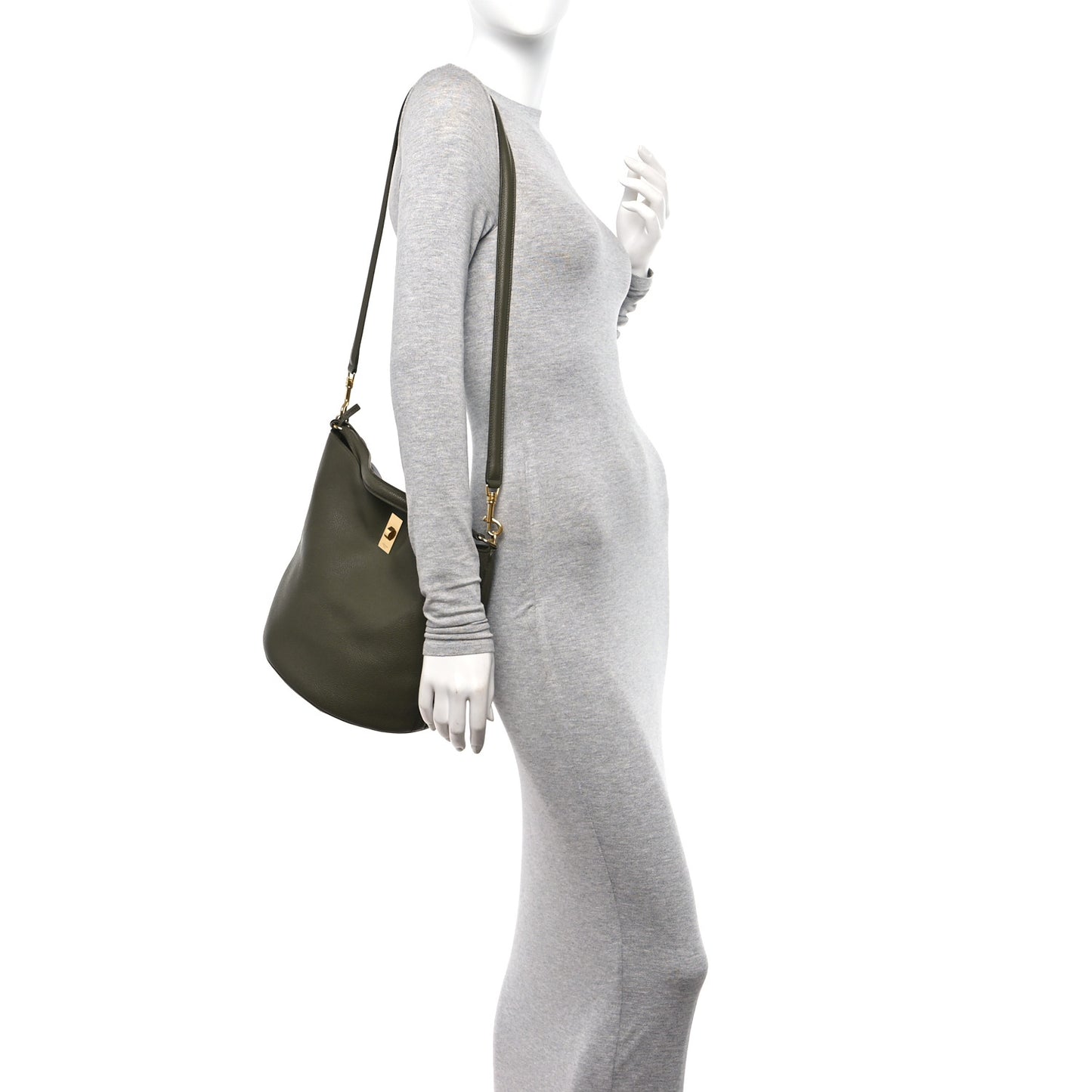 Supple Grained Calfskin Bucket 16 Bag Dark Olive