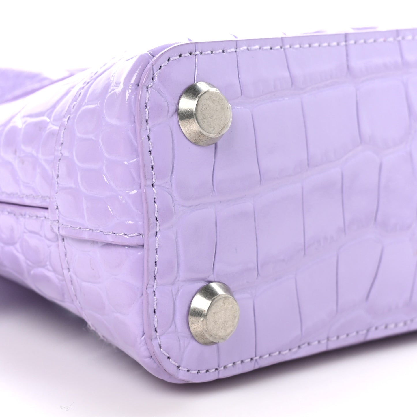 Shiny Calfskin Logo Crocodile Embossed XXS Ville Top Handle Bag Lilac White