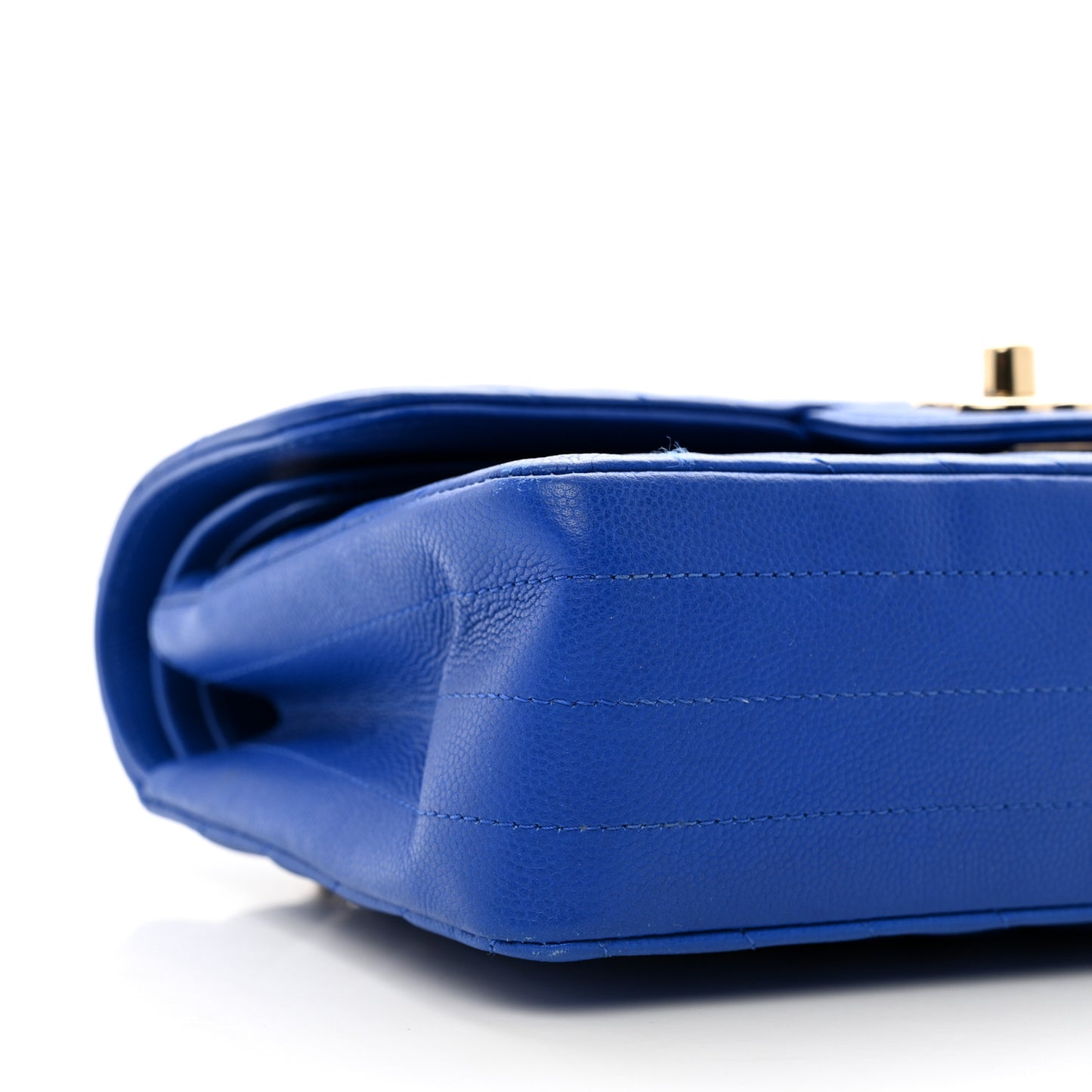 Caviar Chevron Quilted Small Double Flap Blue