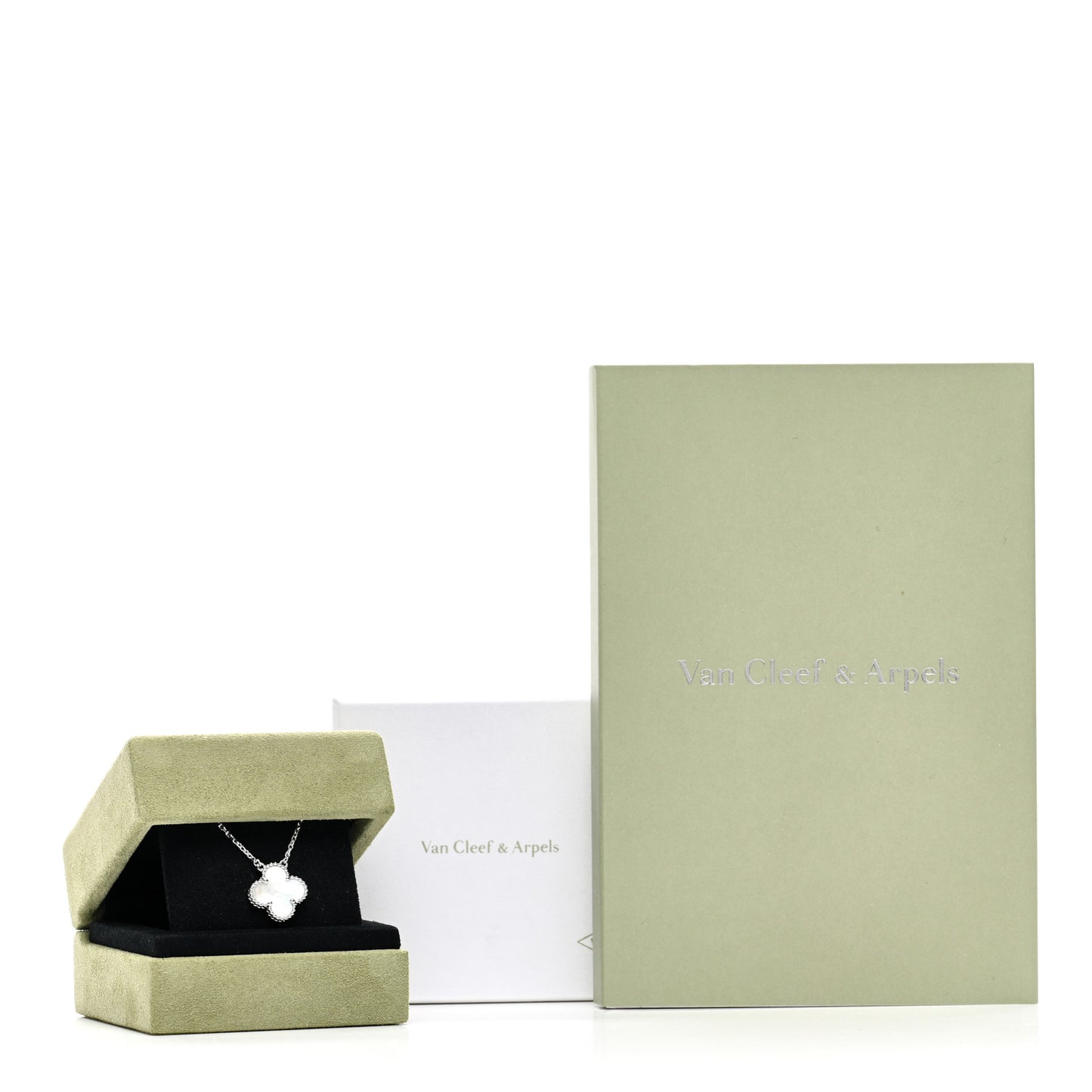 18K White Gold Mother of Pearl Vintage Alhambra Pendant Necklace