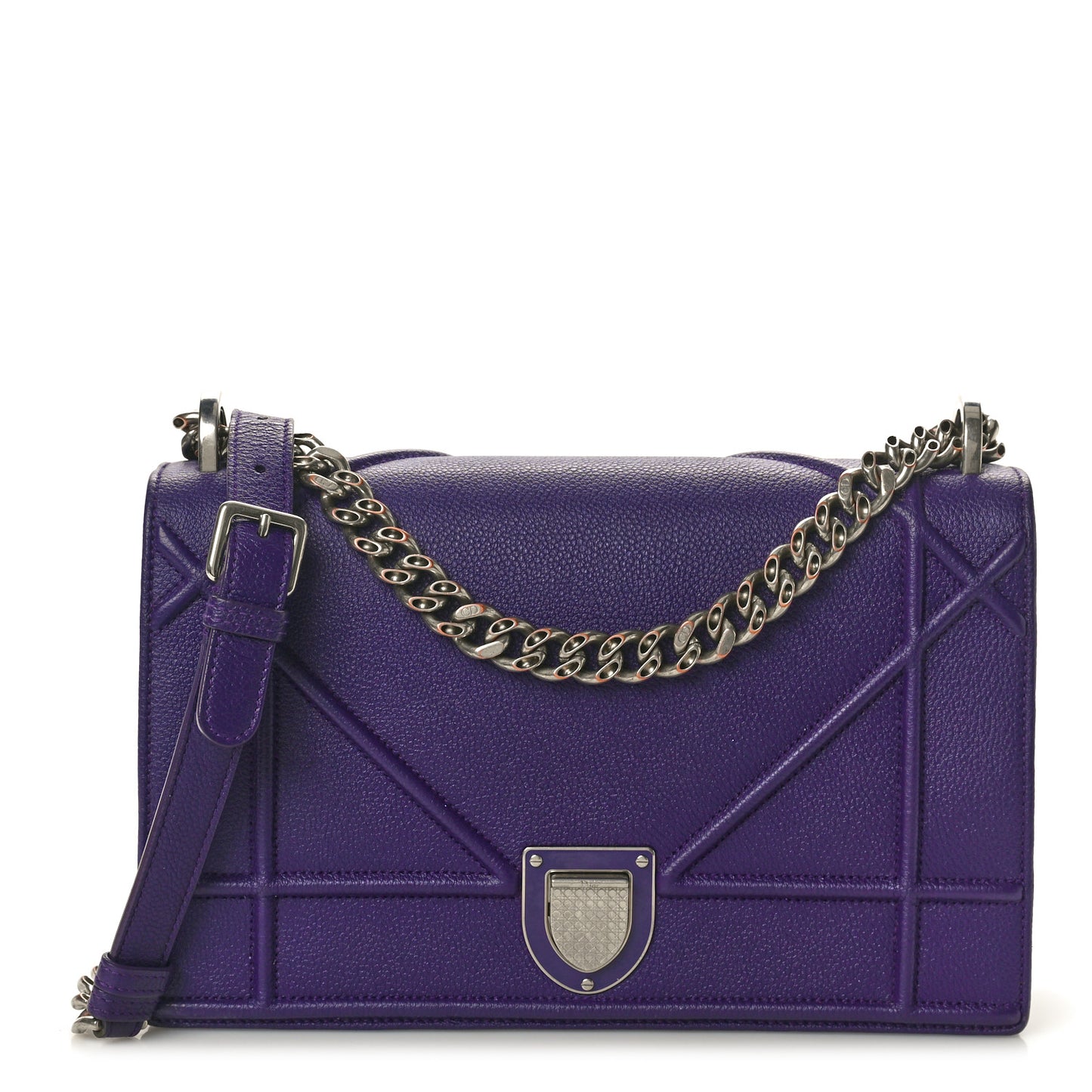 Grained Calfskin Medium Diorama Flap Bag Purple