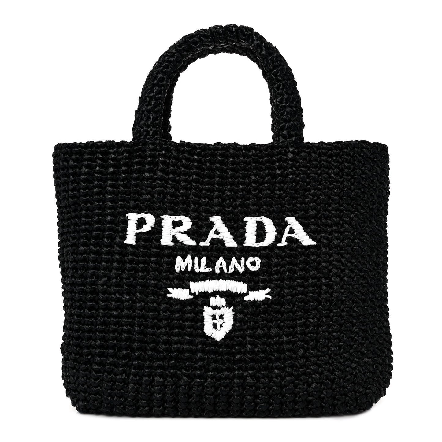 Yarn Raffia Effect Crochet Small Logo Tote Black