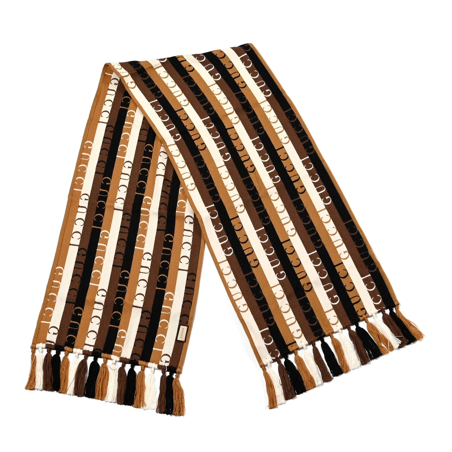 Wool Cotton Logo Wood Stripes Scarf Light Brown Dark Brown