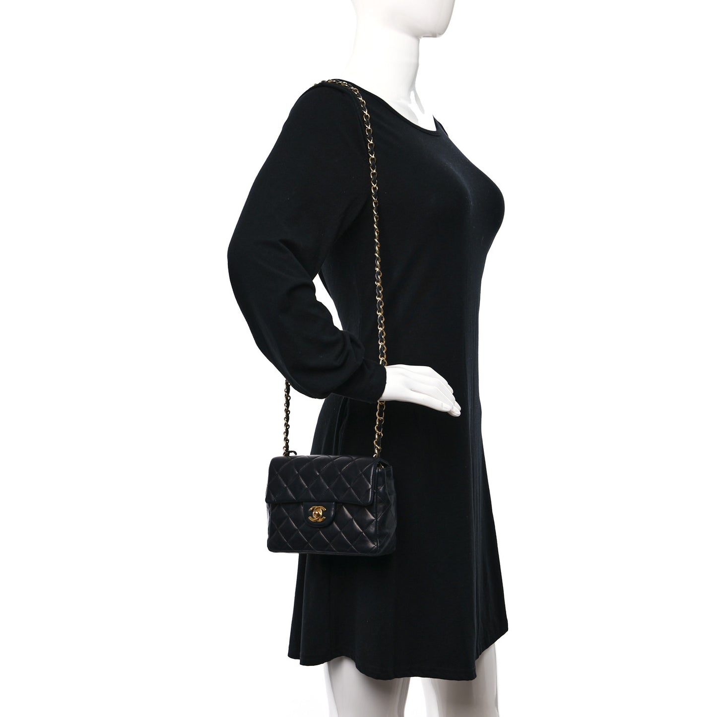 Lambskin Quilted Mini Square Flap Black